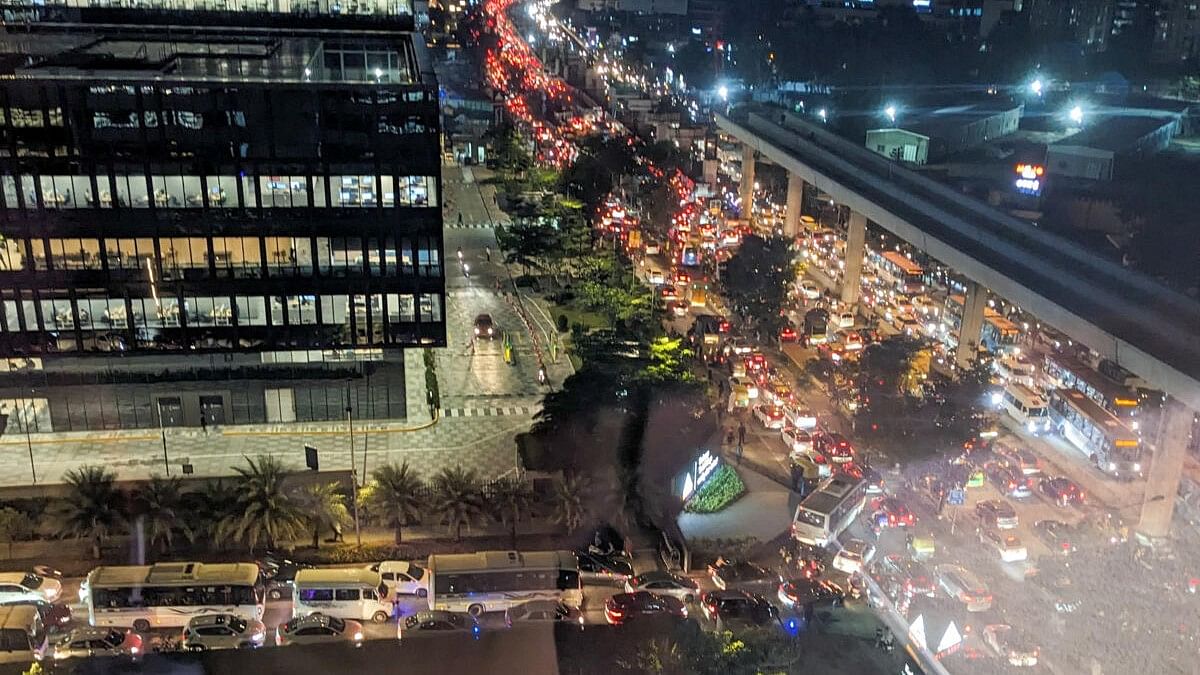 <div class="paragraphs"><p>Massive traffic jam on Bengaluru's Outer Ring Road and Sarjapur Road.&nbsp;<strong><br></strong></p></div>