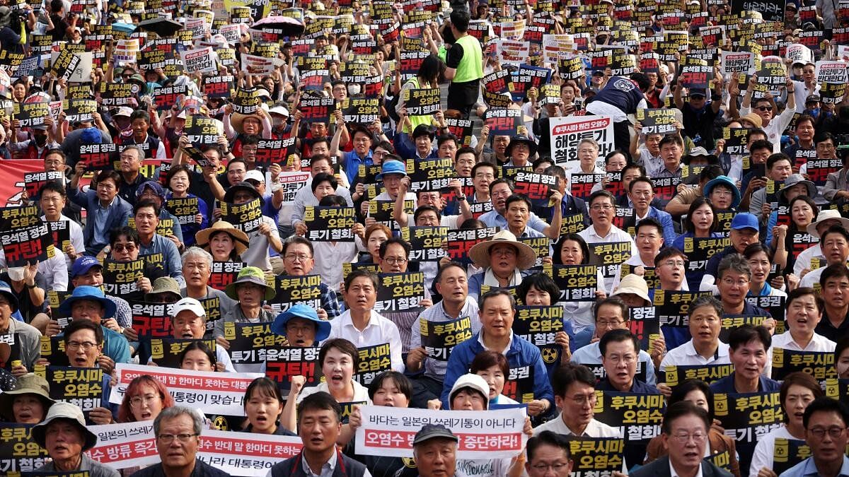 <div class="paragraphs"><p> Protest against Japan's discharge of treated radioactive water from the wrecked Fukushima nuclear power plant into the Pacific Ocean.&nbsp;</p></div>