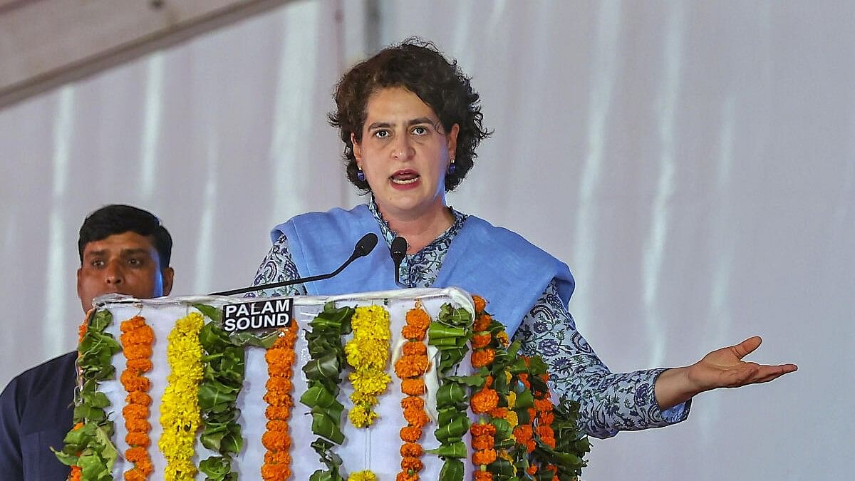 <div class="paragraphs"><p>AICC General Secretary Priyanka Gandhi Vadra addresses during a public rally, in Tonk district, Rajasthan, Sunday, Sept. 10, 2023.</p></div>