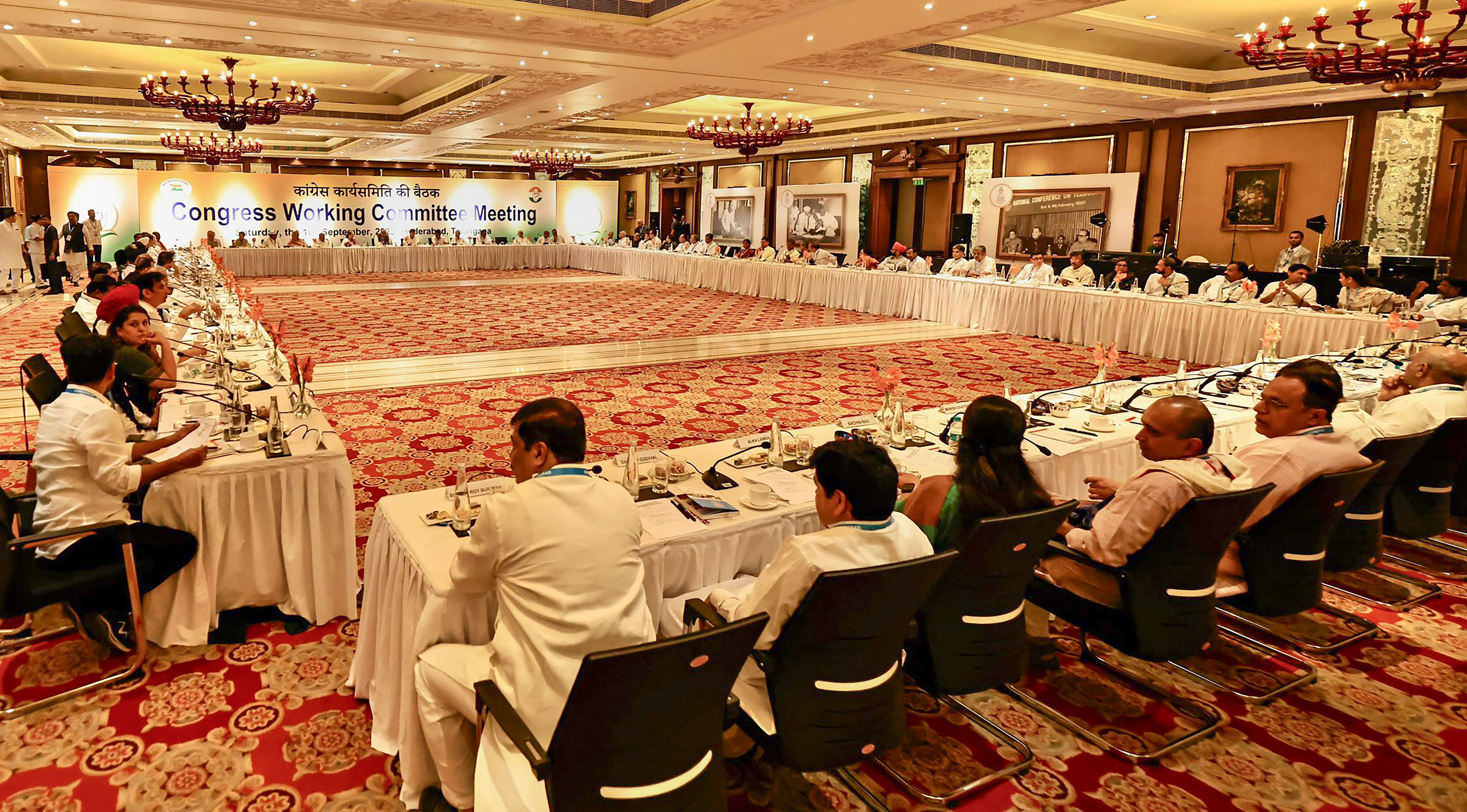 <div class="paragraphs"><p>Congress party leaders during Congress Working Committee Meeting, in Hyderabad, Saturday, Sept. 16, 2023. </p></div>