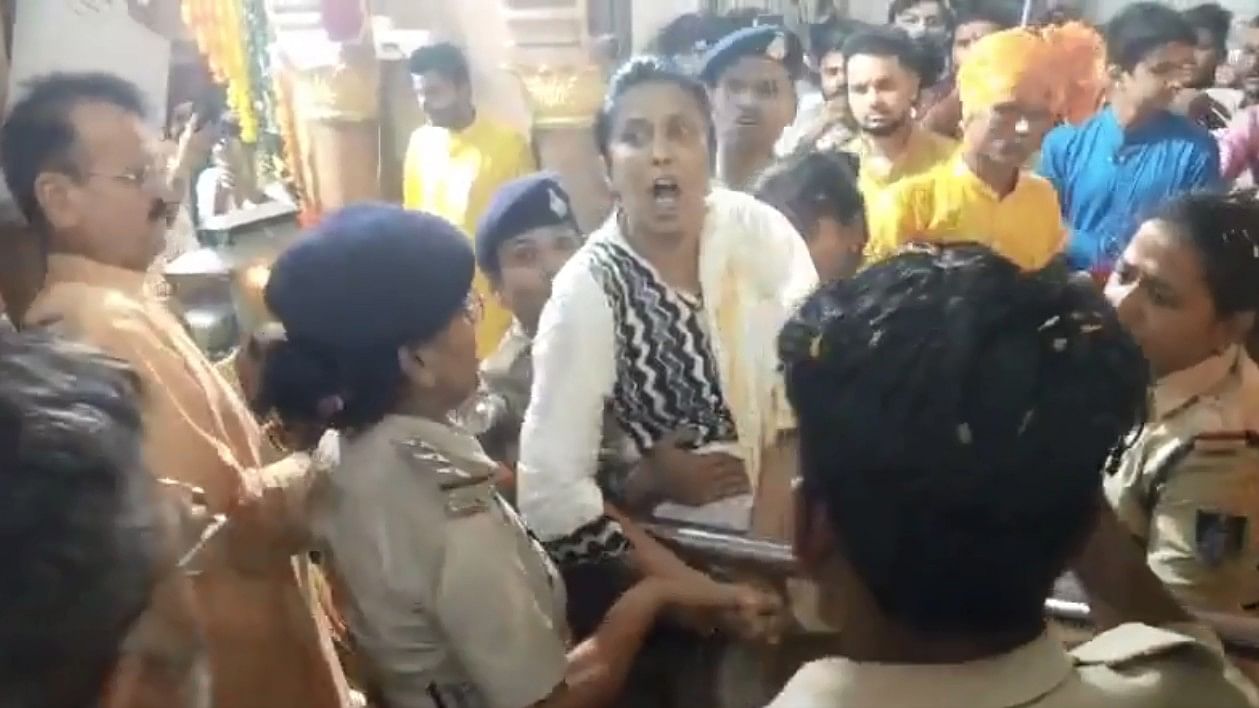 <div class="paragraphs"><p>A screengrab from the video where Maharani Jiteshwari Devi was being taken away.</p></div>