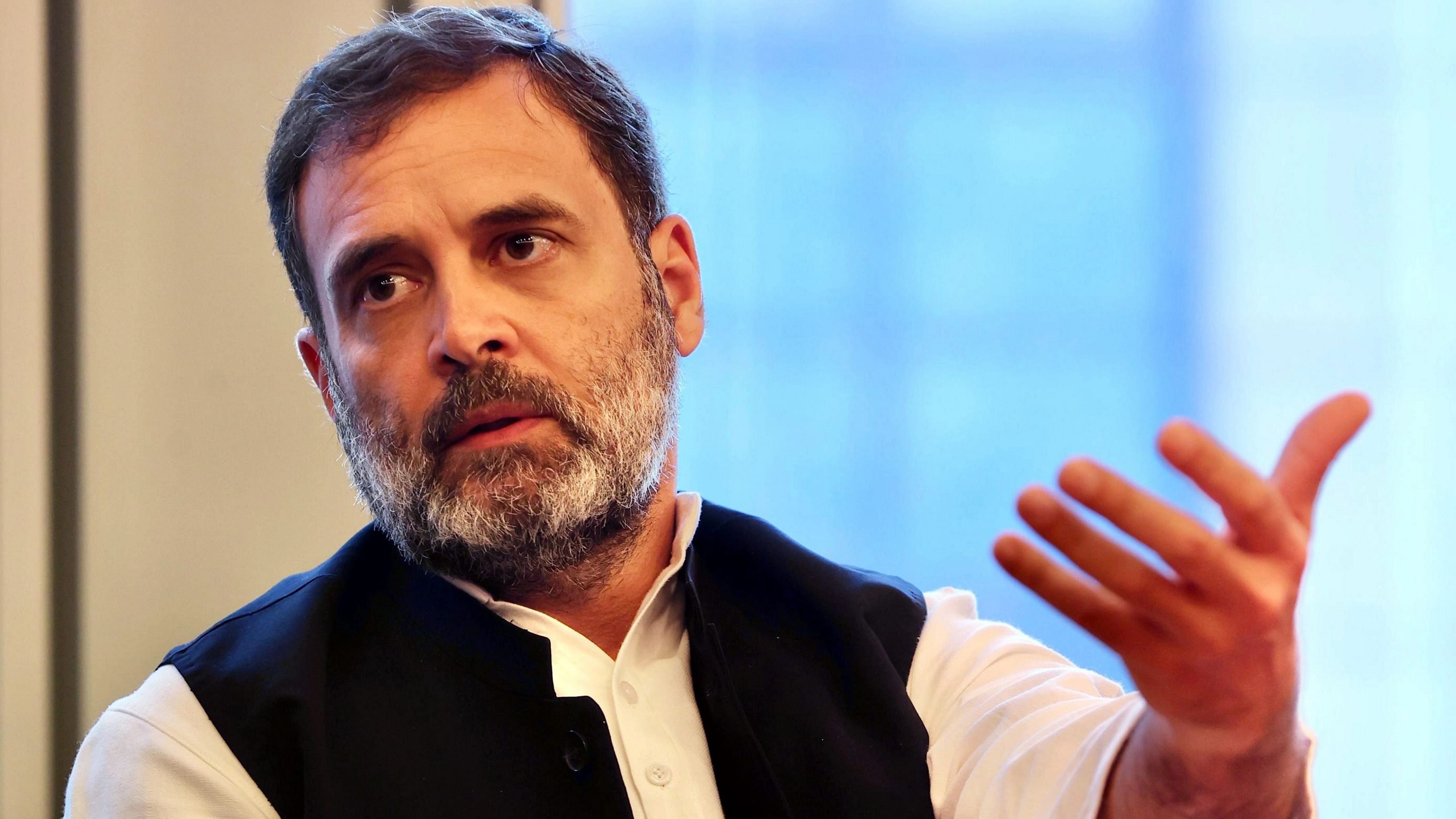 <div class="paragraphs"><p>Congress leader Rahul Gandhi during a round table with Members of European Parliament at the European Parliament, in Brussels, Belgium</p></div>