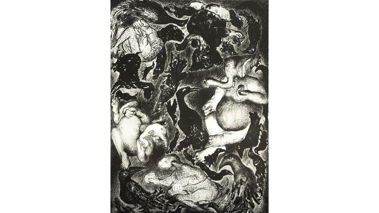 <div class="paragraphs"><p>A lithograph from Devraj Dakoji’s 1993 ‘Pranamu Series’. Pic: Special arrangement</p></div>