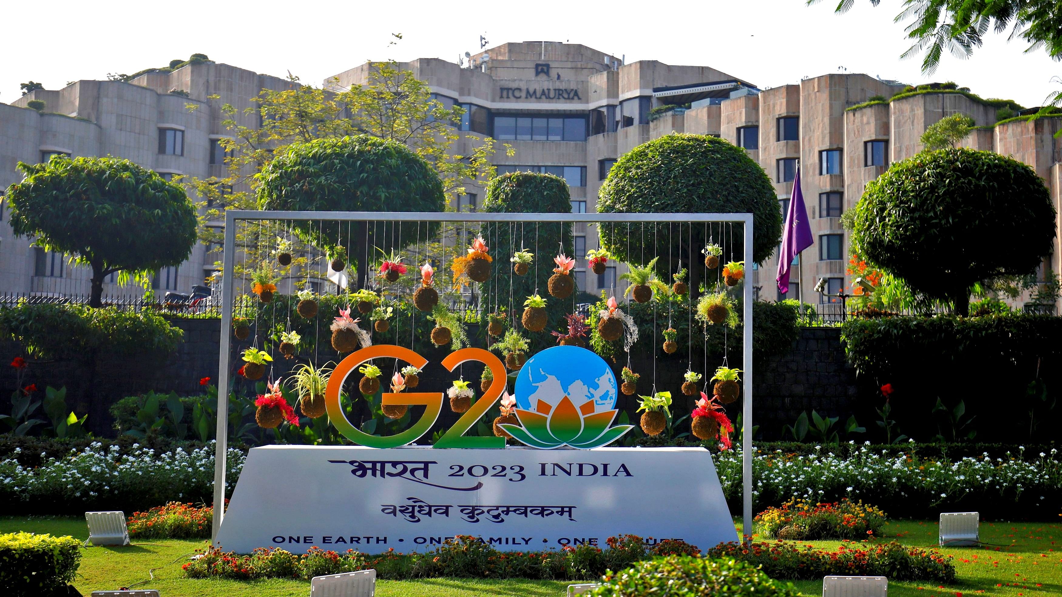 <div class="paragraphs"><p>A model of G20 is pictured outside ITC Maurya hotel.</p></div>