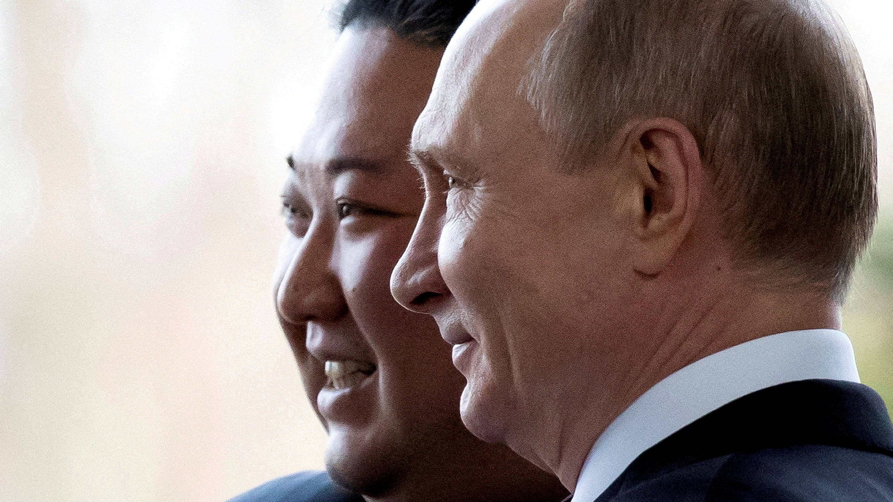 <div class="paragraphs"><p>Russian President Vladimir Putin and North Korea's leader Kim Jong Un pose for a photo during their meeting in Vladivostok, Russia, April 25, 2019.</p></div>