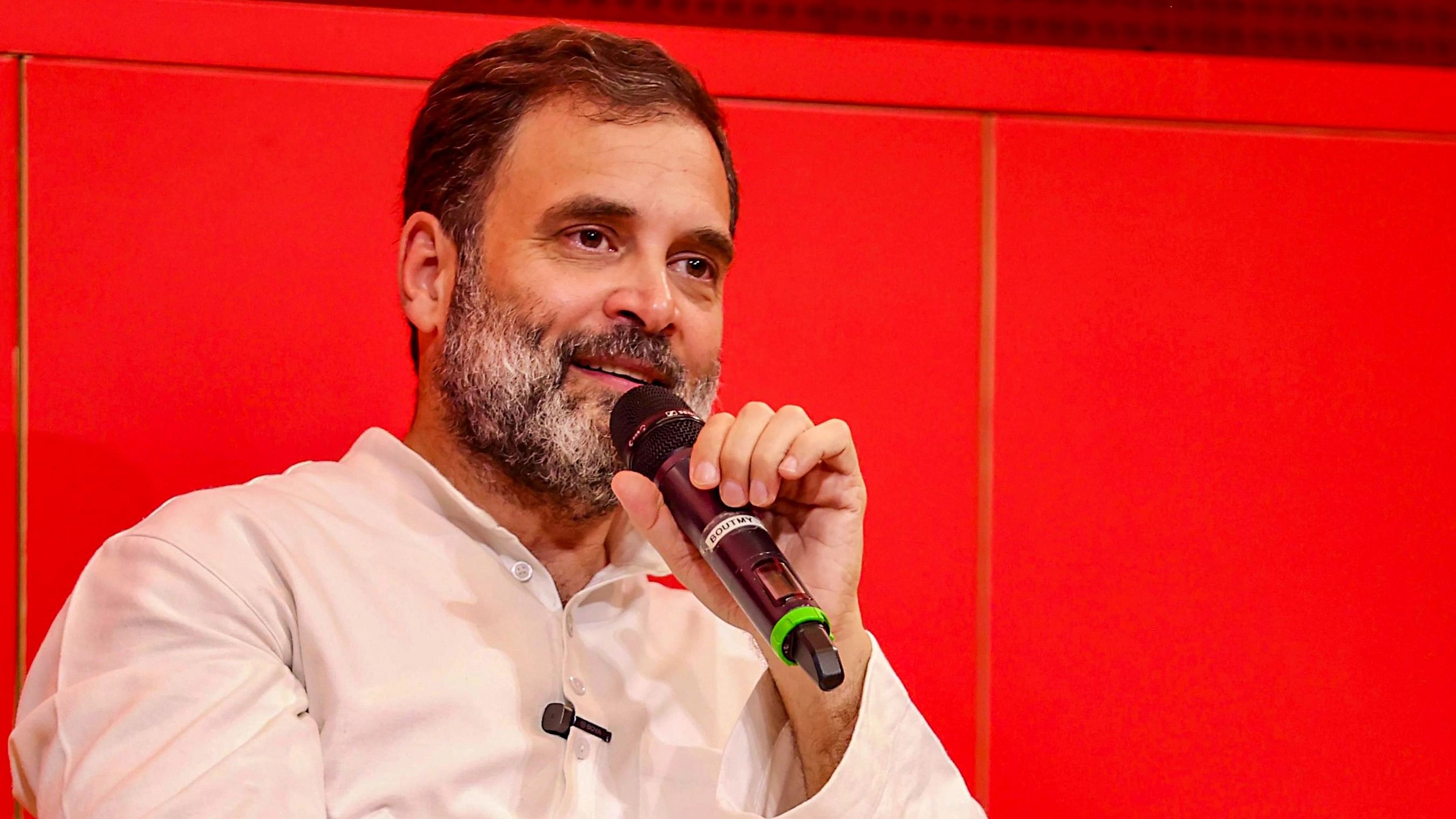 <div class="paragraphs"><p>Congress leader Rahul Gandhi during a public interaction chaired by Research Director of Centre for International Studies Professor Christophe Jafflerlot at Sciences Po, in Paris</p></div>