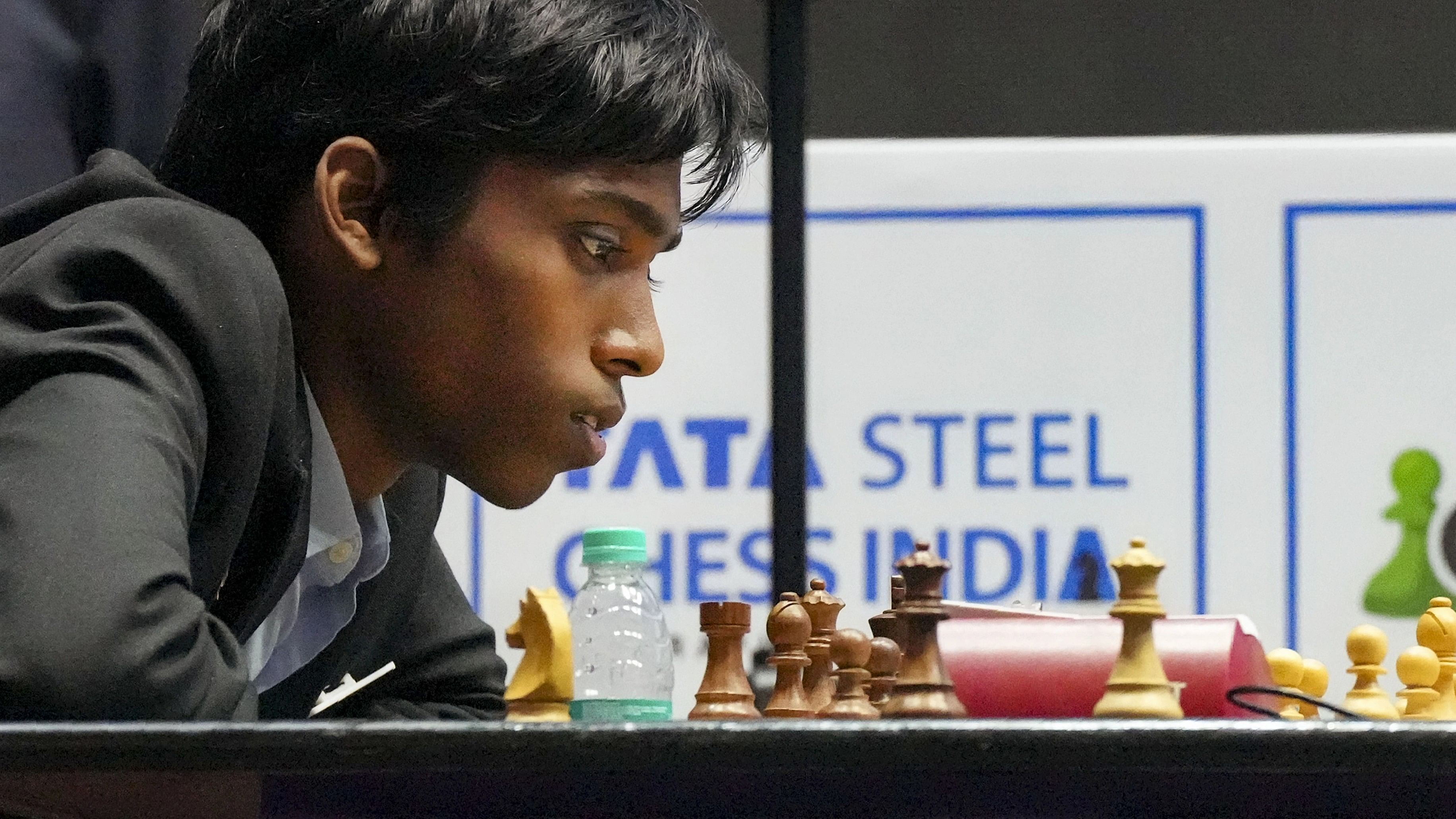 <div class="paragraphs"><p> Indian Grandmaster and runner-up of FIDE World Cup 2023 Rameshbabu Praggnanandhaa at the 5th open edition of Tata Steel Chess India- Rapid &amp; Blitz Tournament 2023, in Kolkata</p></div>