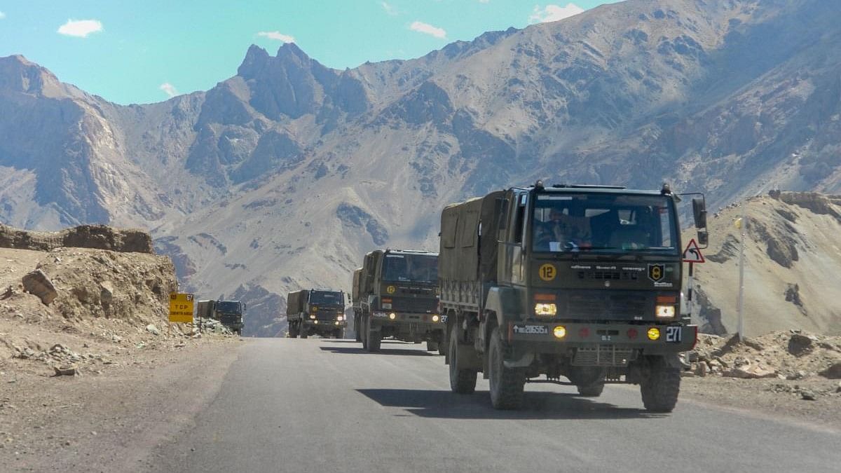 <div class="paragraphs"><p>Army trucks move towards LAC eastern Ladakh, amid the prolonged India-China stand off, in Leh.</p></div>