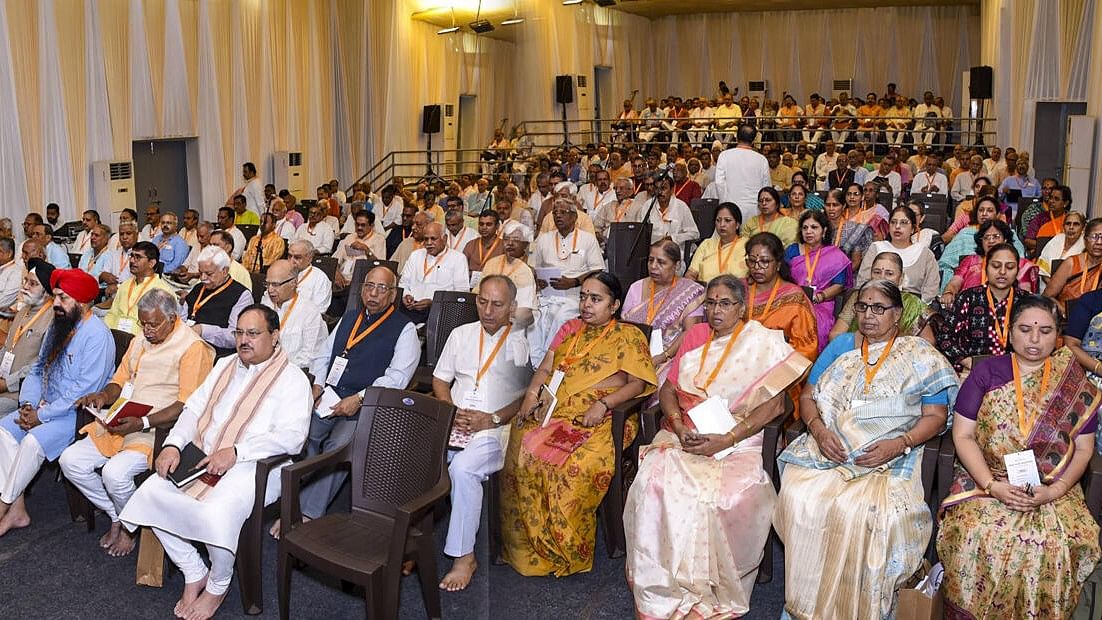 <div class="paragraphs"><p>BJP president J P Nadda at the 'Akhil Bharatiya Samanvay Baithak' of Rashtriya Swayamsevak Sangh (RSS), in Pune.&nbsp;</p></div>