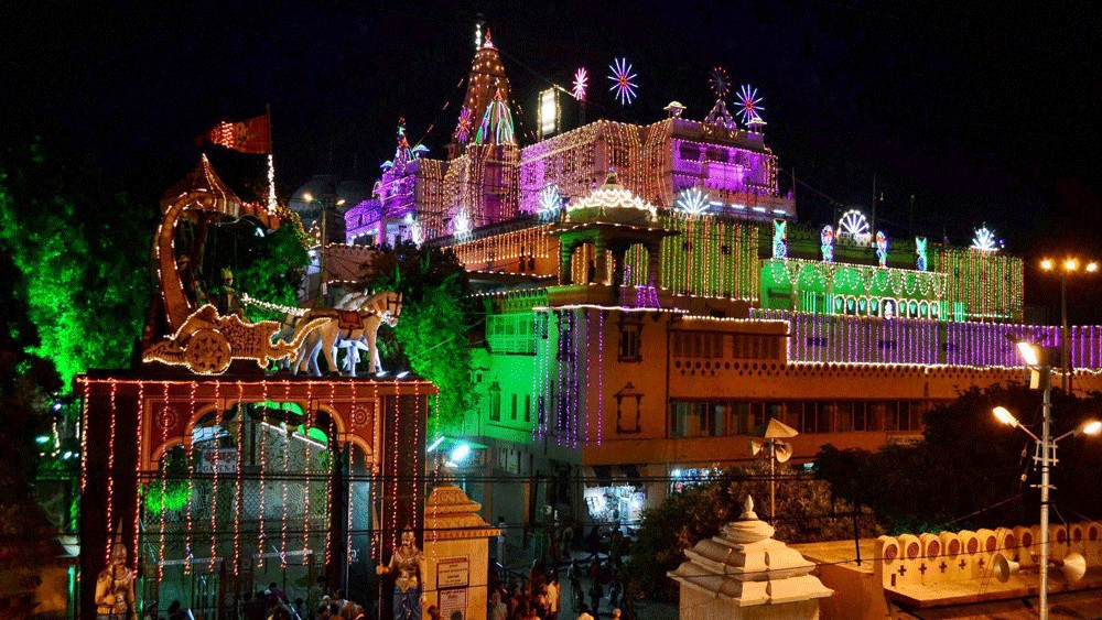 <div class="paragraphs"><p>A view of the lighting at Shri Krishna Janmbhoomi temple on the eve of Krishna Janmashtami Festival in Mathura. </p></div>