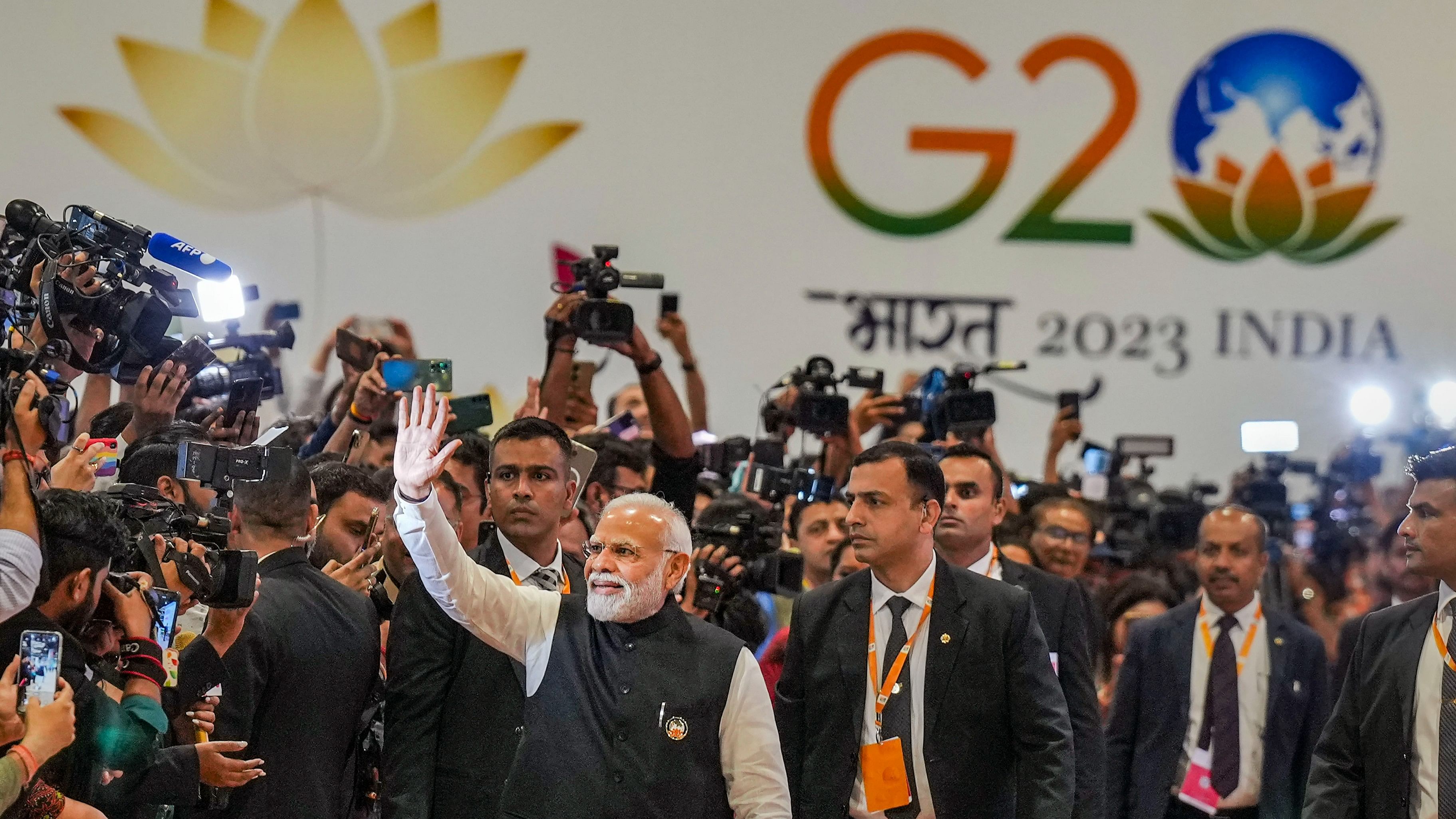 <div class="paragraphs"><p>Prime Minister Narendra Modi at the International Media Centre at the G20 Summit venue Bharat Mandapam, in New Delhi, Sunday, Sept. 10, 2023.</p></div>