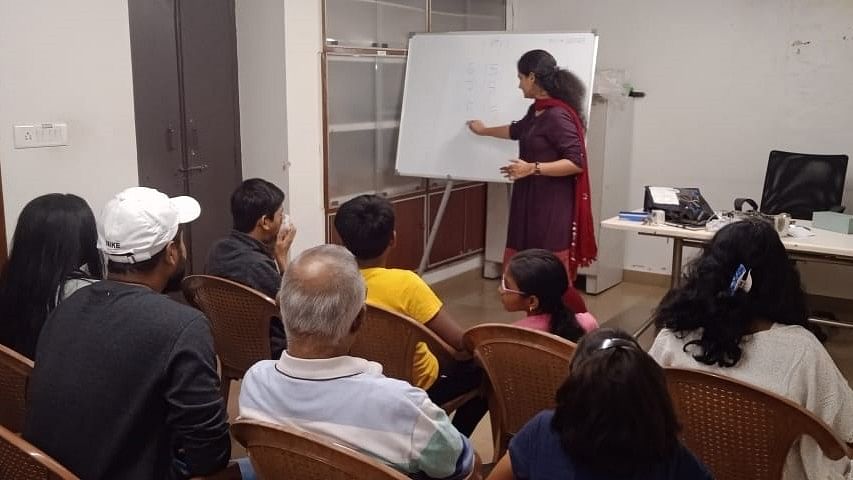 The Sthaayi team conducts offline spoken Sanskrit classes at Suchitra Academy in Banashankari.