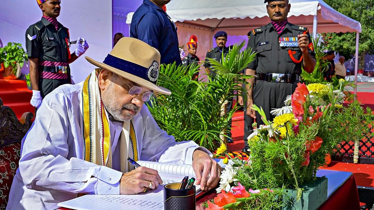 <div class="paragraphs"><p>Union Home Minister Amit Shah during Hyderabad Liberation Day celebrations at Parade Ground, in Secunderabad.</p></div>