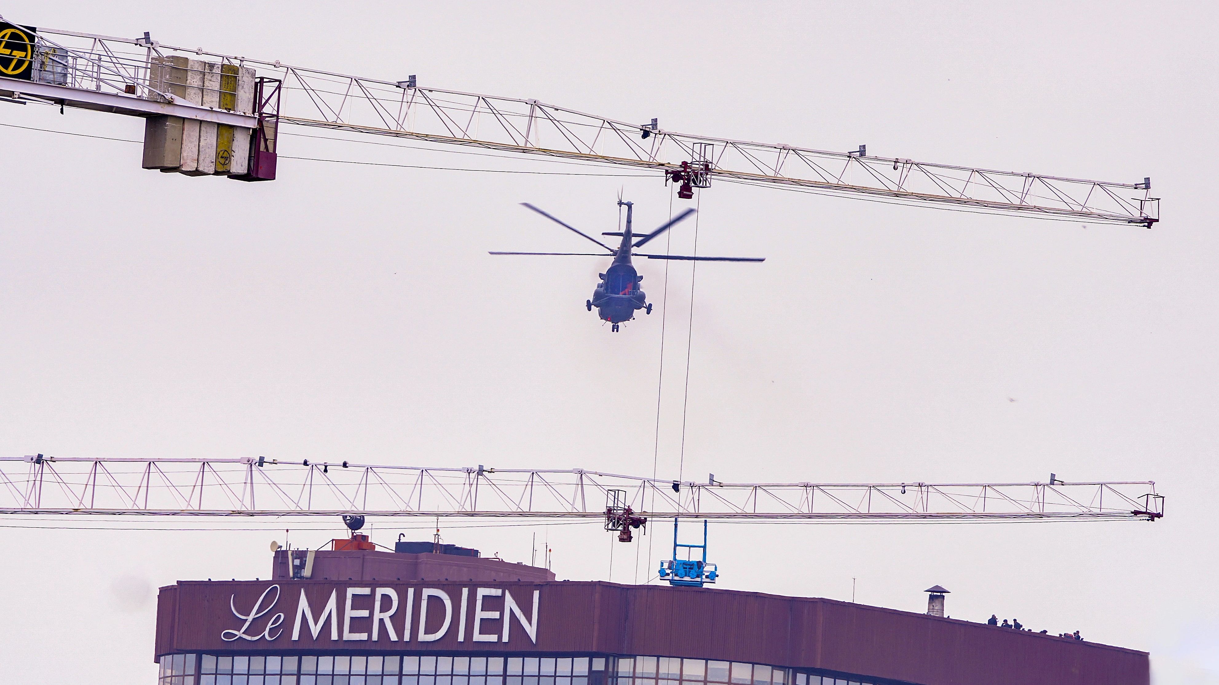 <div class="paragraphs"><p>An Indian Air Force (IAF) helicopter during a security drill atop Le Meridien ahead of the G20 Summit, in New Delhi.</p></div>