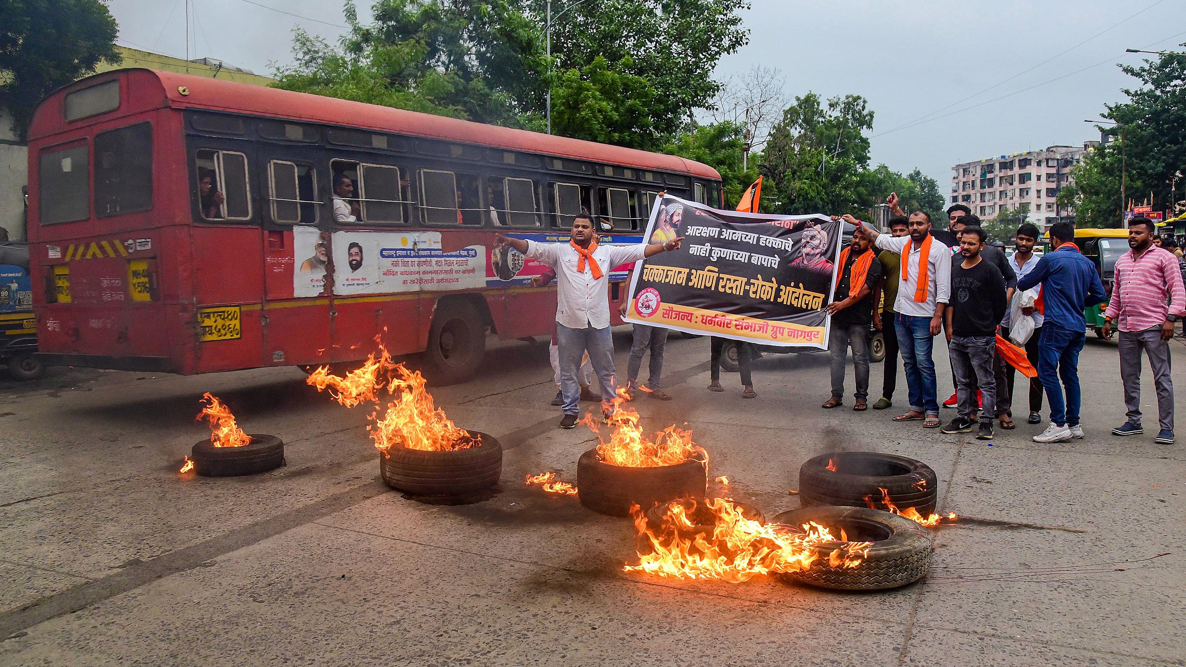 <div class="paragraphs"><p>People from Maratha community stage a protest over the issue of Maratha reservation, in Nagpur on Sept 7, 2023.</p></div>