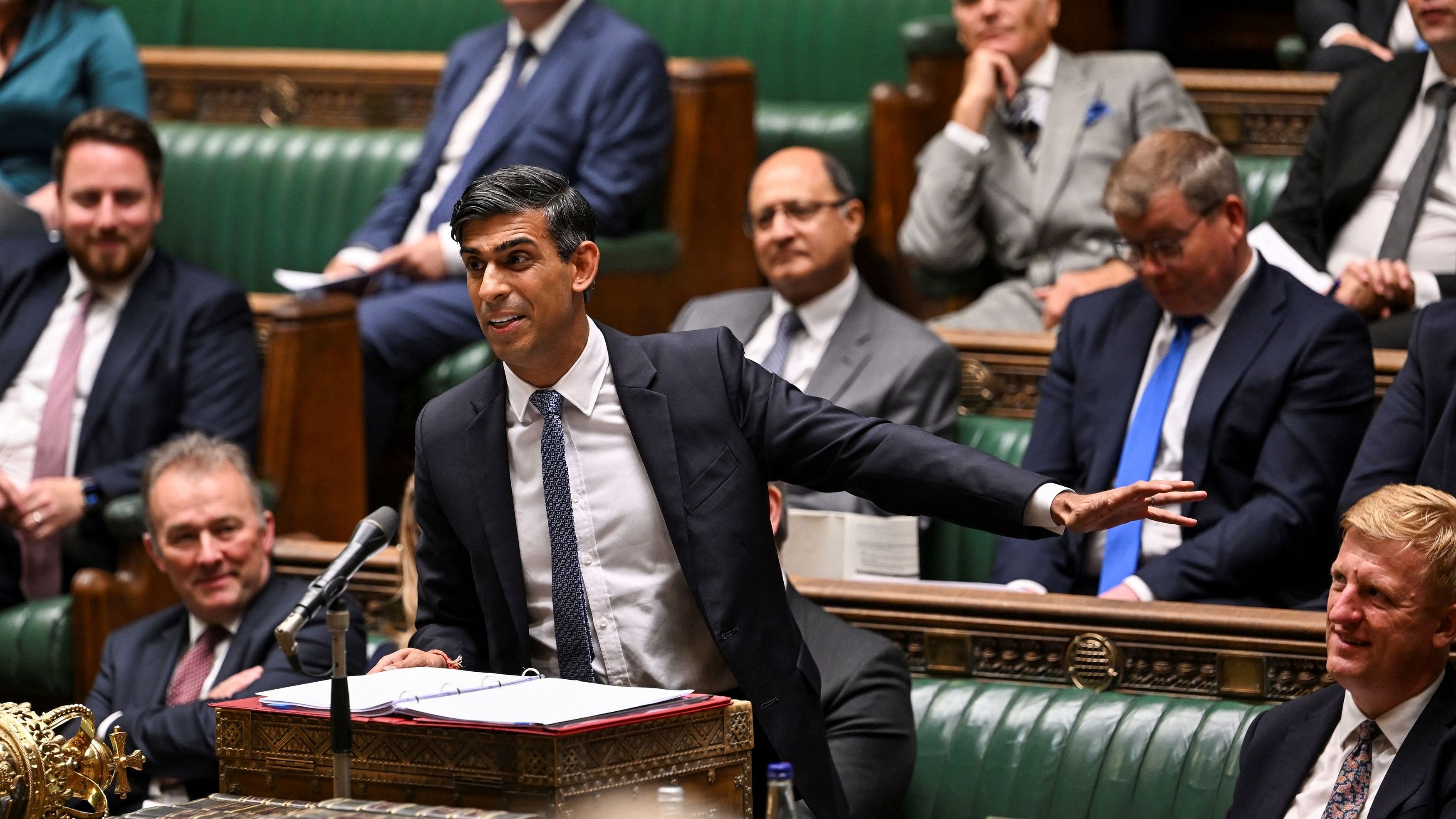 <div class="paragraphs"><p>British Prime Minister Rishi Sunak speaks during his statement on the G20 Summit, at the House of Commons in London, Britain September 11, 2023. </p></div>