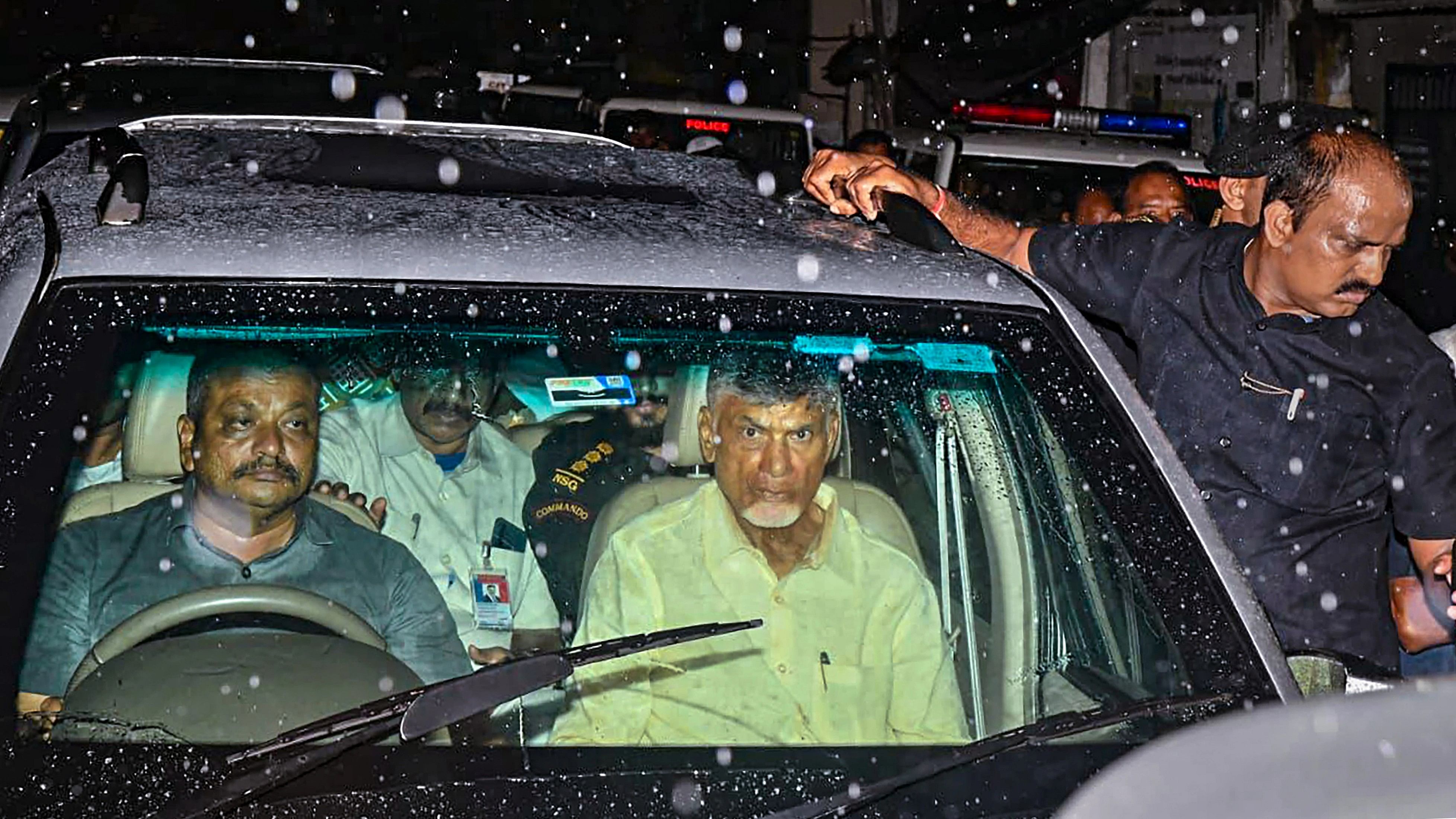 <div class="paragraphs"><p>Telugu Desam Party (TDP) chief N Chandrababu Naidu being taken to prison after a court sent him to judicial custody for 14 days in an alleged corruption case.</p></div>