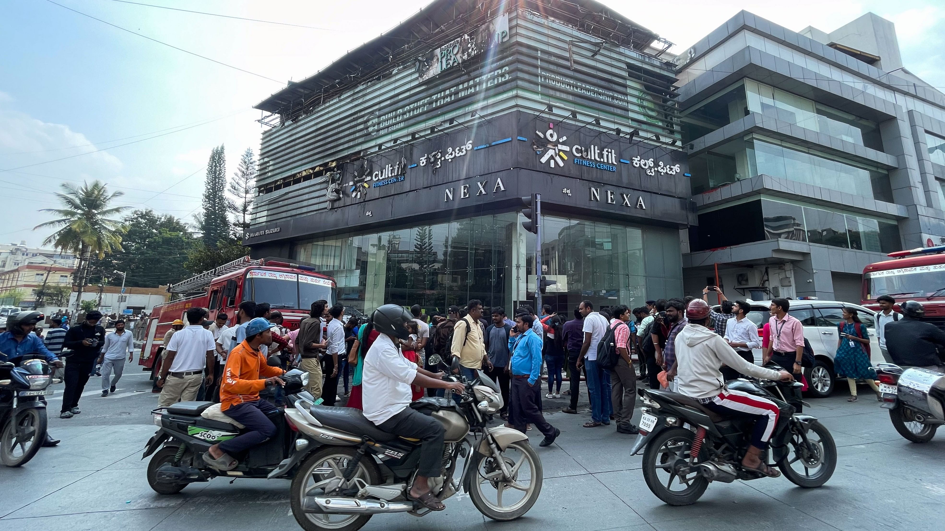 <div class="paragraphs"><p>A view of the building which caught fire at Tavarekere junction on Hosur Main Road in Bengaluru on Wednesday, October 18, 2023.</p></div>