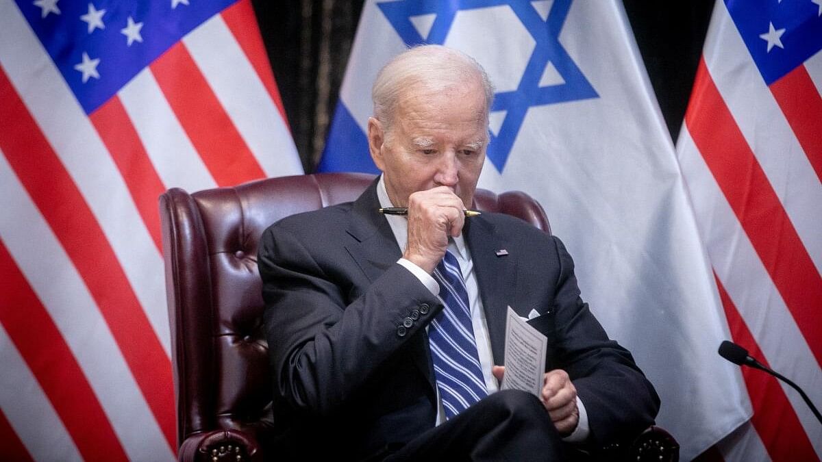 <div class="paragraphs"><p>U.S. President Joe Biden pauses during a meeting with Israeli Prime Minister Benjamin Netanyahu, as they discuss the ongoing conflict between Israel and Hamas, in Tel Aviv, Israel, Wednesday, Oct. 18, 2023.</p></div>