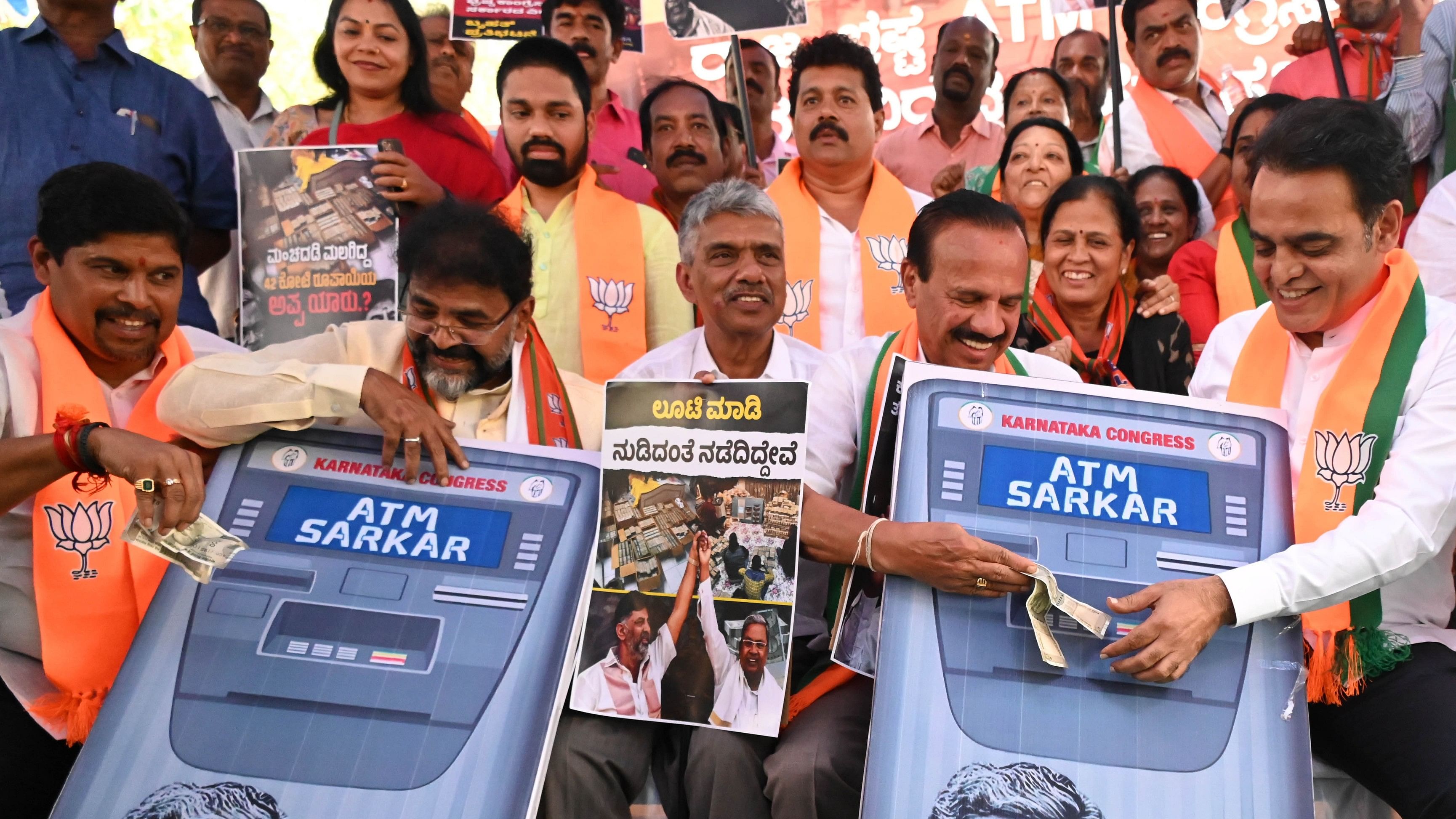 <div class="paragraphs"><p>Lok Sabha member&nbsp;D V Sadananada Gowda, former deputy chief minister C N Ashwath Narayan and others take part in a protest against the Congress in Bengaluru on Tuesday. </p></div>