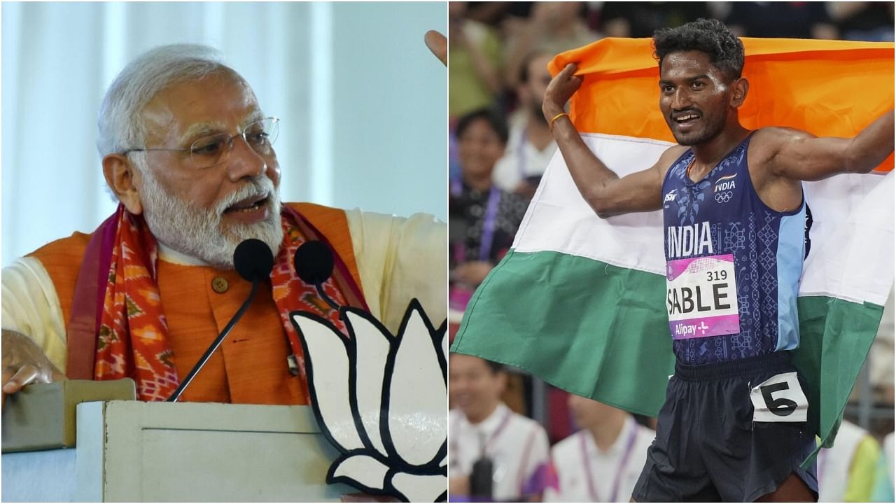 <div class="paragraphs"><p>PM Narendra Modi in Telangana(L) and Avinash Sable after his steeplechase win at Asian Games.&nbsp;</p></div>