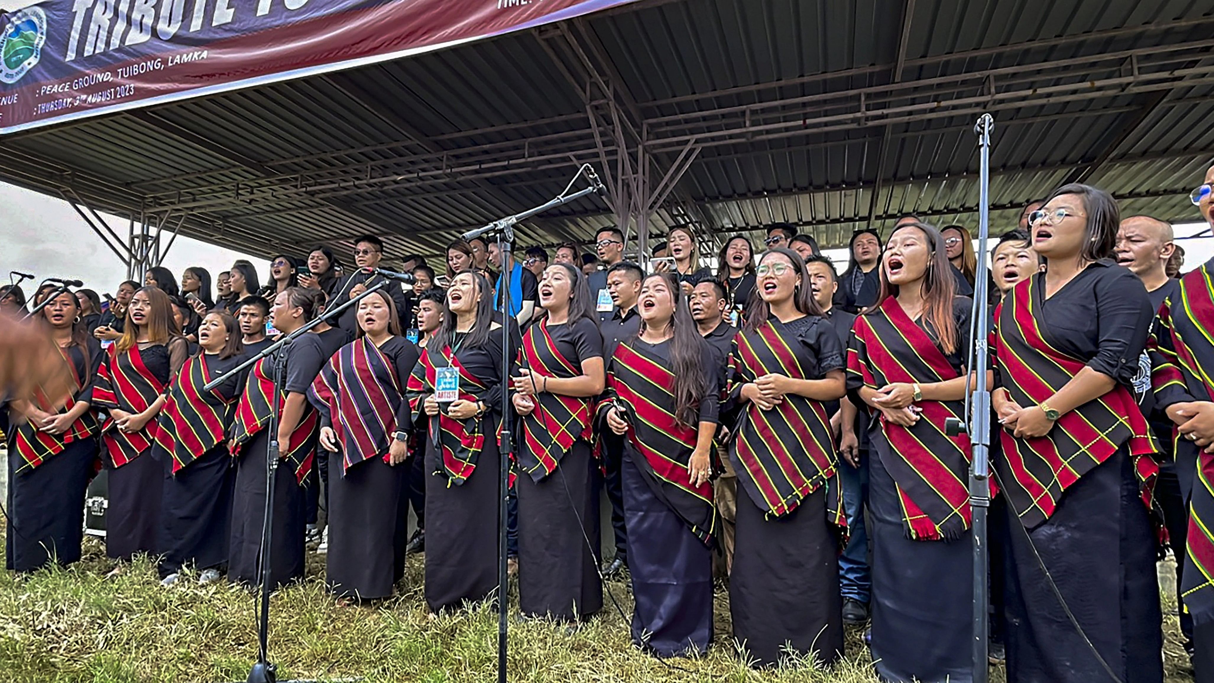 <div class="paragraphs"><p>People from the Zo-Kuki community during a prayer meeting in remembrance of tribals killed in the ongoing ethnic violence in Manipur, in Churachandpur, Thursday, Aug. 3, 2023. </p></div>