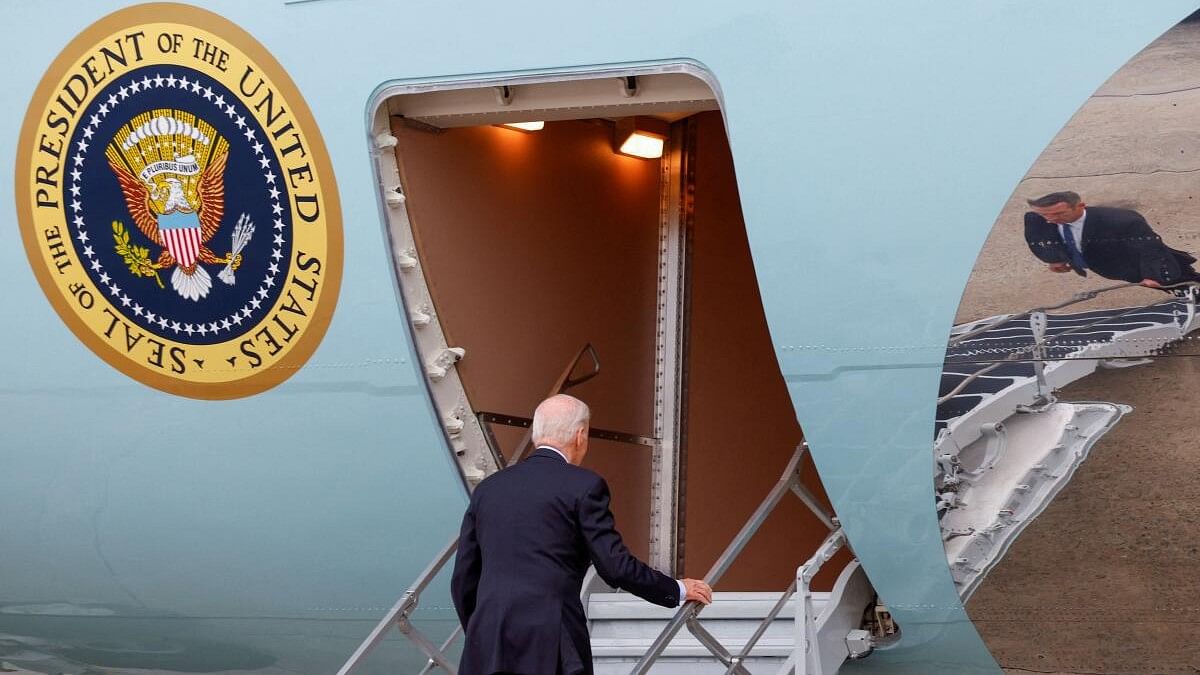 <div class="paragraphs"><p>U.S. President Joe&nbsp;Biden&nbsp;boards Air Force One&nbsp;as he departs Joint Base Andrews for a high-stakes visit to Israel, in Maryland, U.S., October 17, 2023.</p></div>