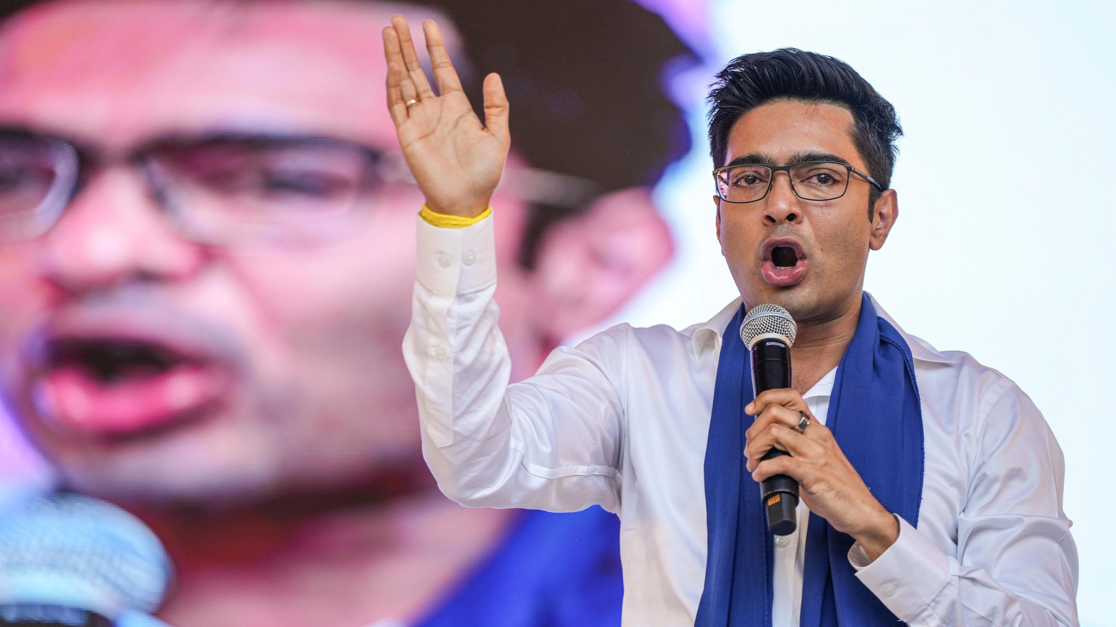 <div class="paragraphs"><p>New Delhi: TMC National General Secretary Abhishek Banerjee addresses  a protest against the central government over the alleged denial of MGNREGA scheme funds to the West Bengal government, at Jantar Mantar in New Delhi, Tuesday, Oct. 3, 2023. </p></div>