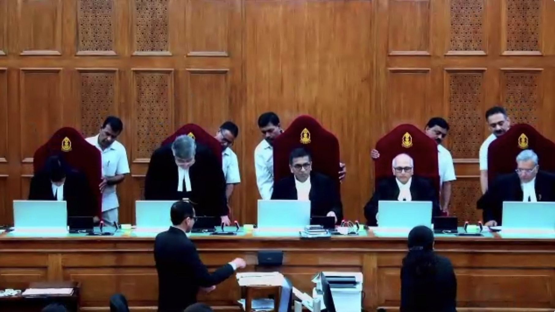 <div class="paragraphs"><p>Screengrab from the video showing the Supreme Court Bench passing judgement on same-sex marriage.&nbsp;</p></div>