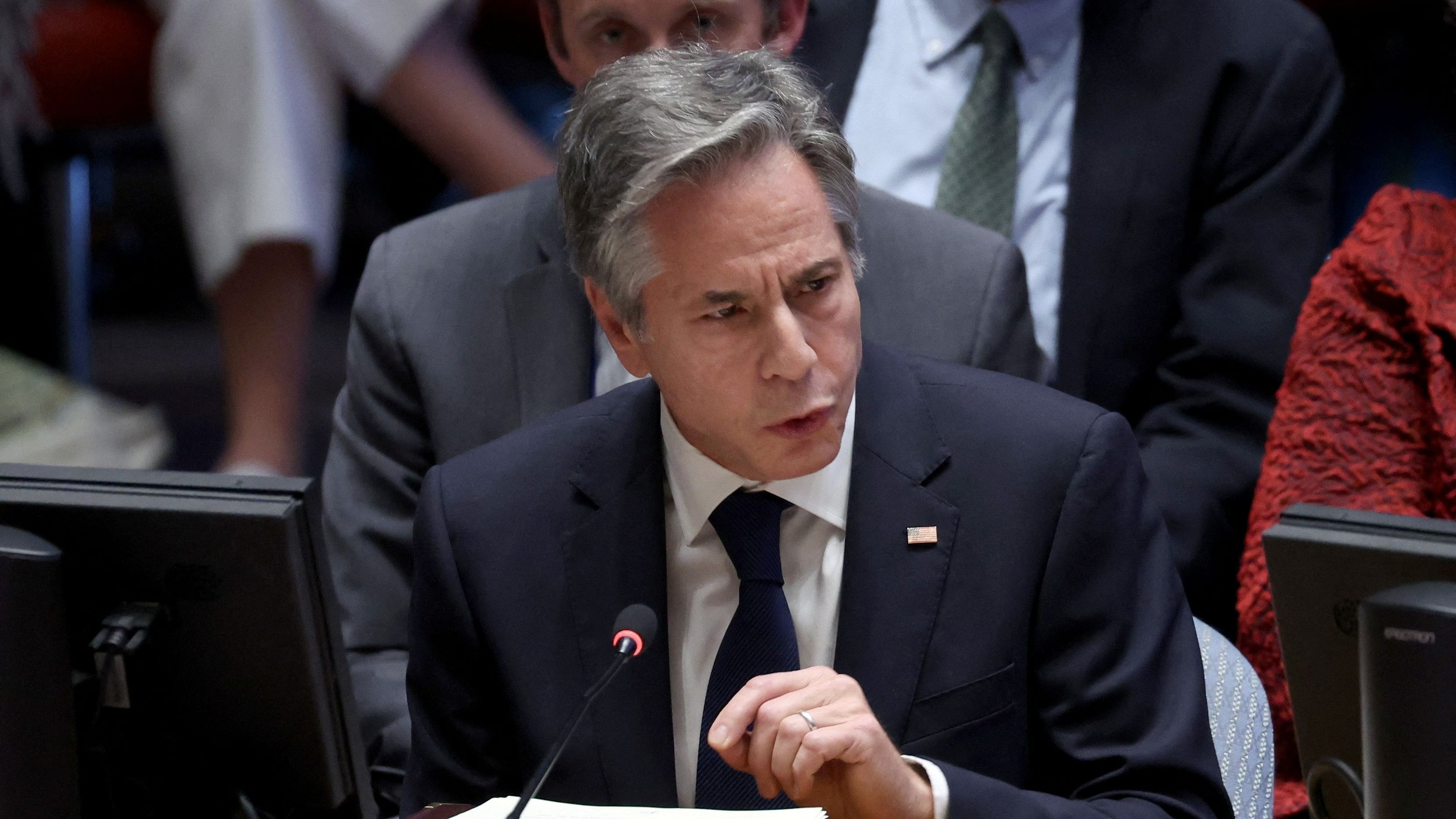 <div class="paragraphs"><p>US Secretary of State Antony Blinken speaks during a meeting on the conflict between Israel and the Palestinian Islamist group Hamas at UN headquarters in New York, October 24, 2023. </p></div>