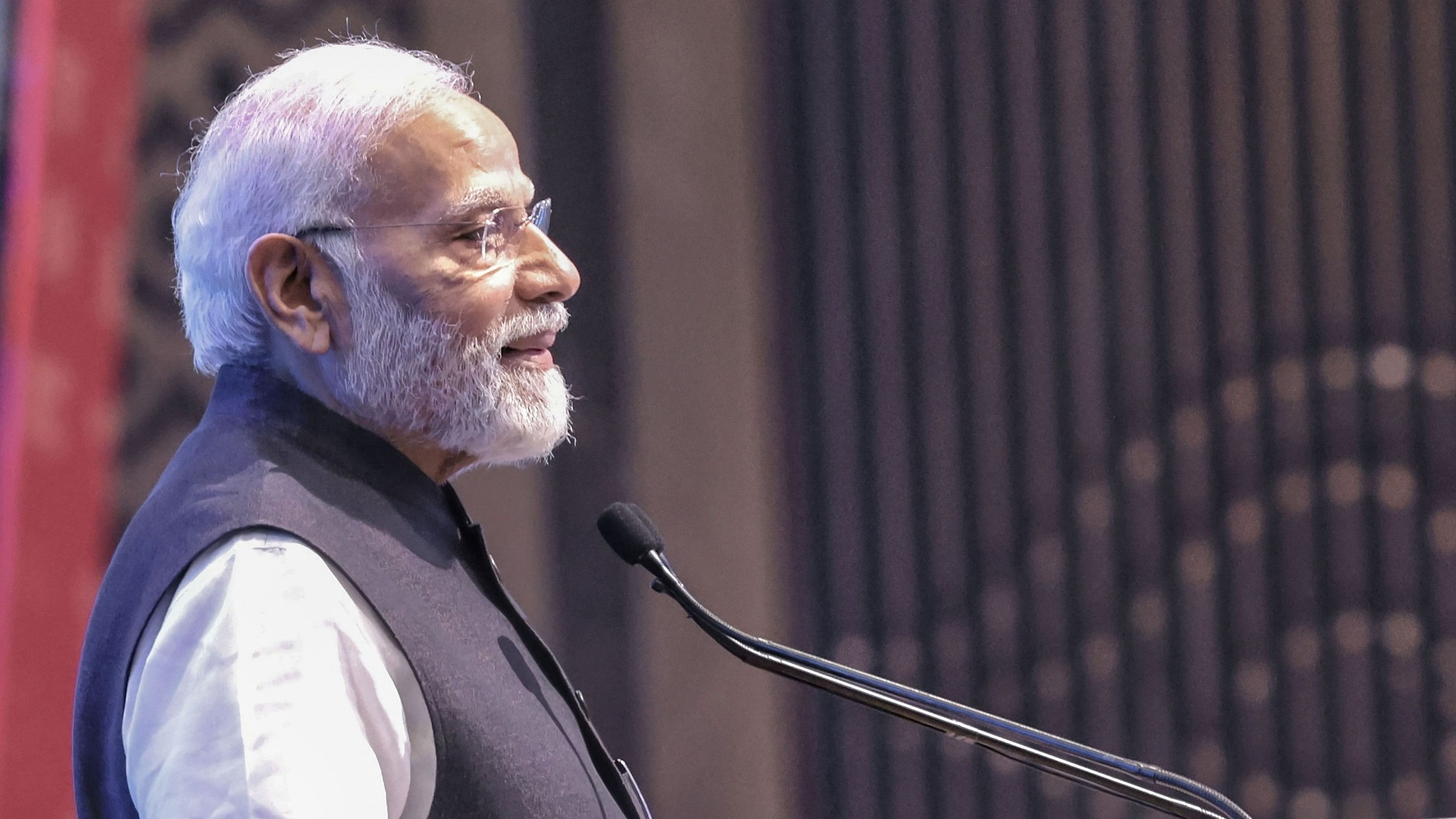 <div class="paragraphs"><p>Prime Minister Narendra Modi addresses during the inauguration of the 7th India Mobile Congress, in New Delhi, Friday, Oct. 27, 2023.</p></div>