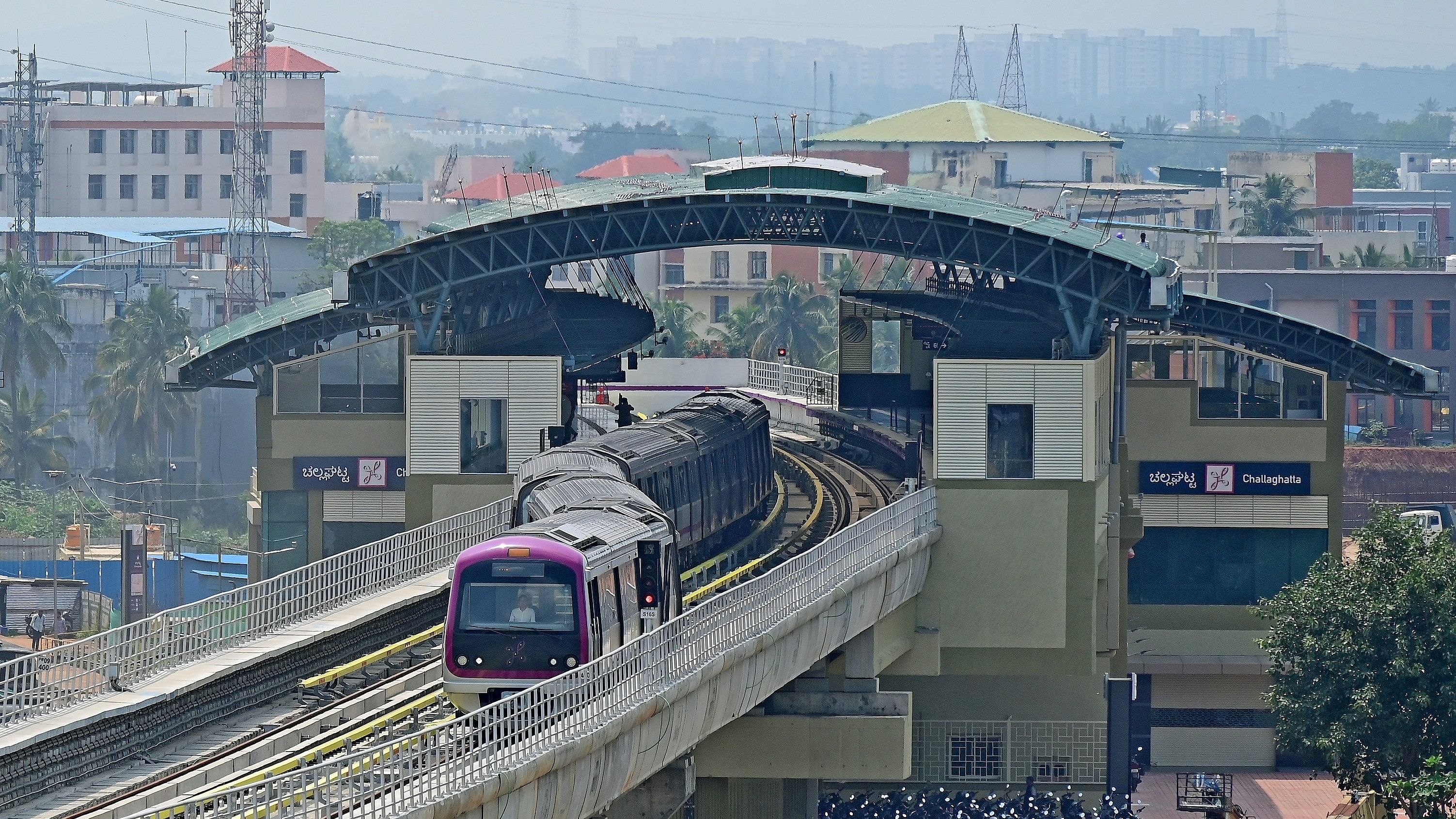 <div class="paragraphs"><p>A train chugs out of the Challaghatta station on the opening day, on Monday. </p></div>