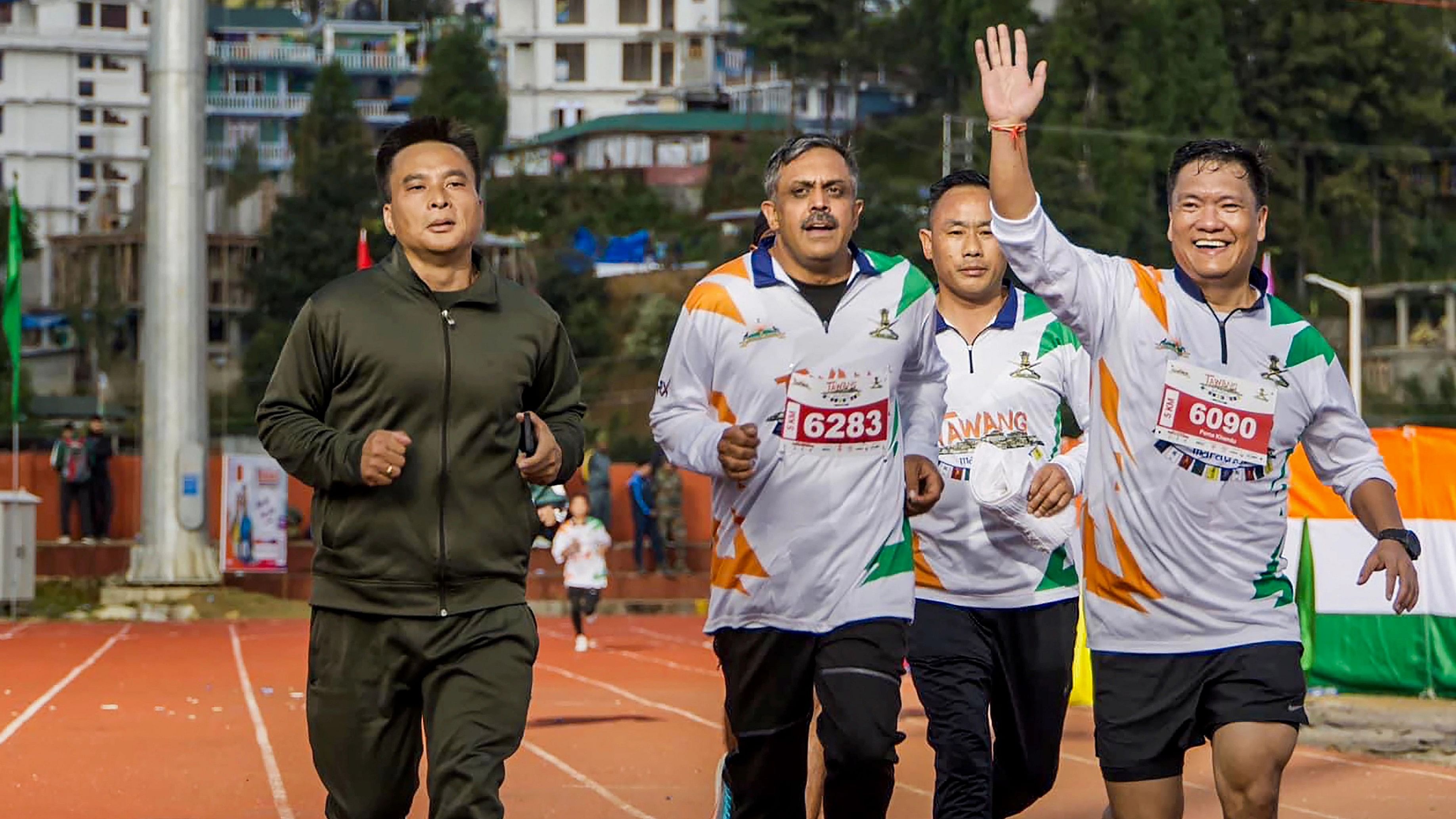 <div class="paragraphs"><p>  Arunachal Pradesh Chief Minister Pema Khandu participates in the Tawang Marathon.</p></div>