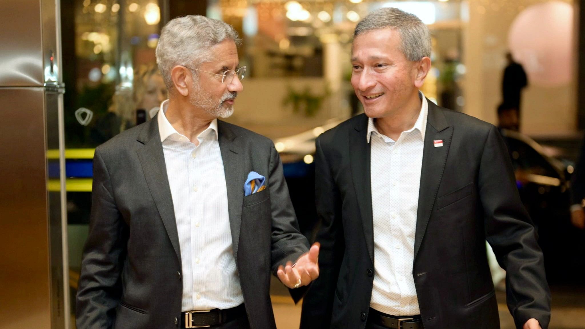 <div class="paragraphs"><p>External Affairs Minister S. Jaishankar with Minister for Foreign Affairs of Singapore Vivian Balakrishnan, in Singapore, Friday, Oct. 20, 2023.</p></div>