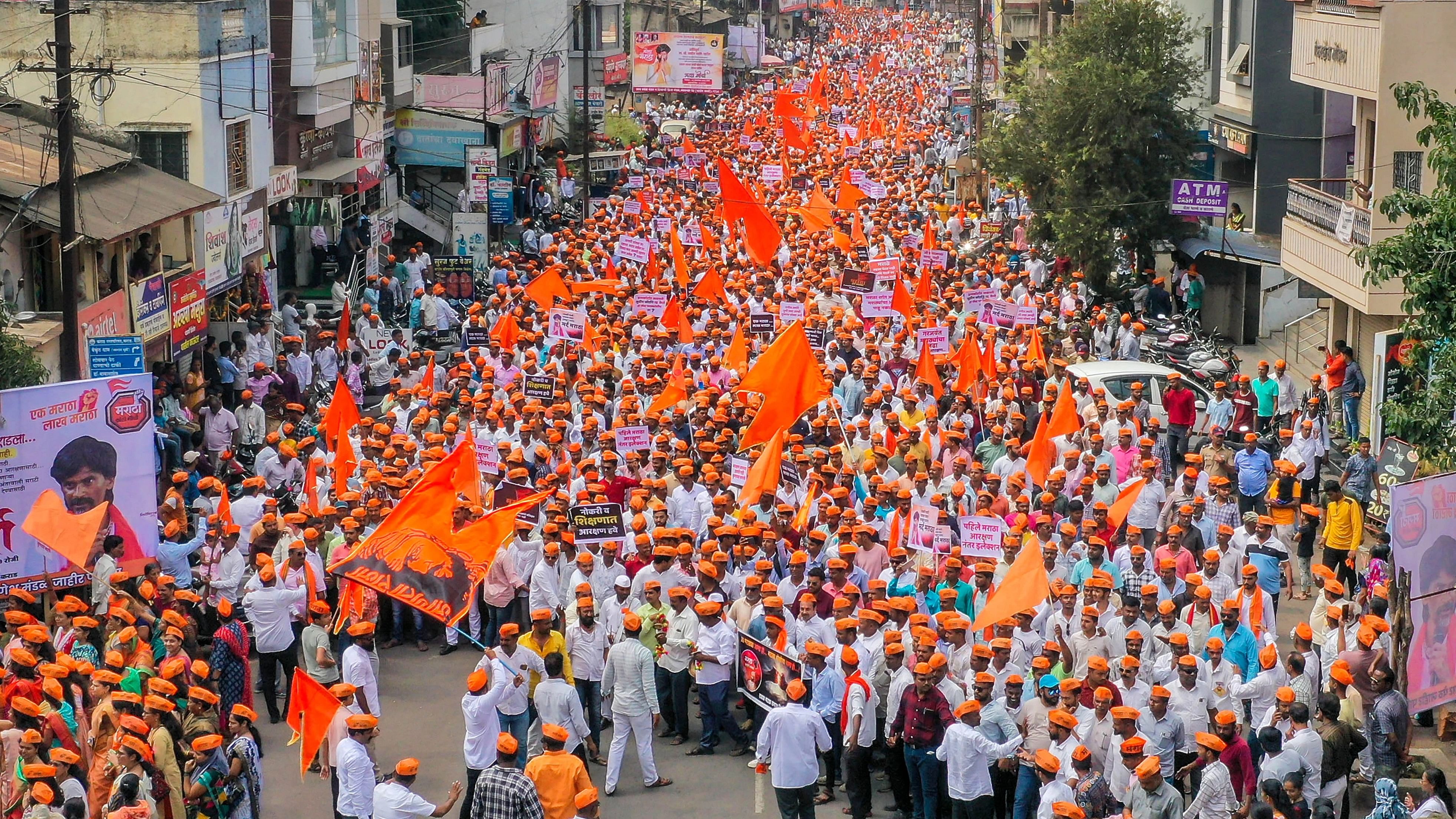 <div class="paragraphs"><p>Activists of Maratha Kranti Morcha and Sakal Maratha Samaj during a march to press for Maratha reservation, in Karad.</p></div>