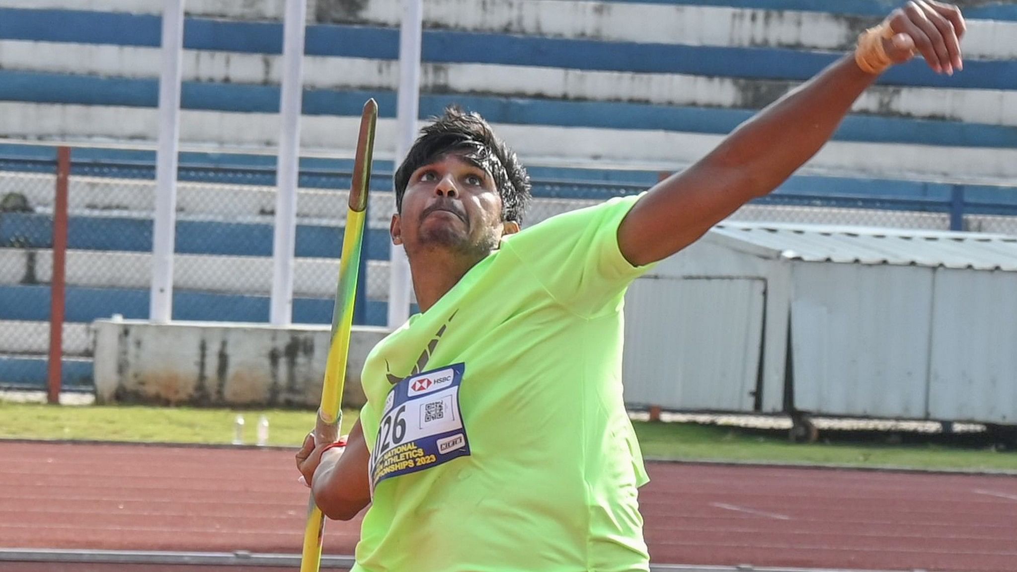 <div class="paragraphs"><p>Services’ DP Manu competes in the men’s javelin throw final during the 62nd National Open Athletics Championship at the Sree Kanteerava stadium on Sunday.&nbsp;</p></div>