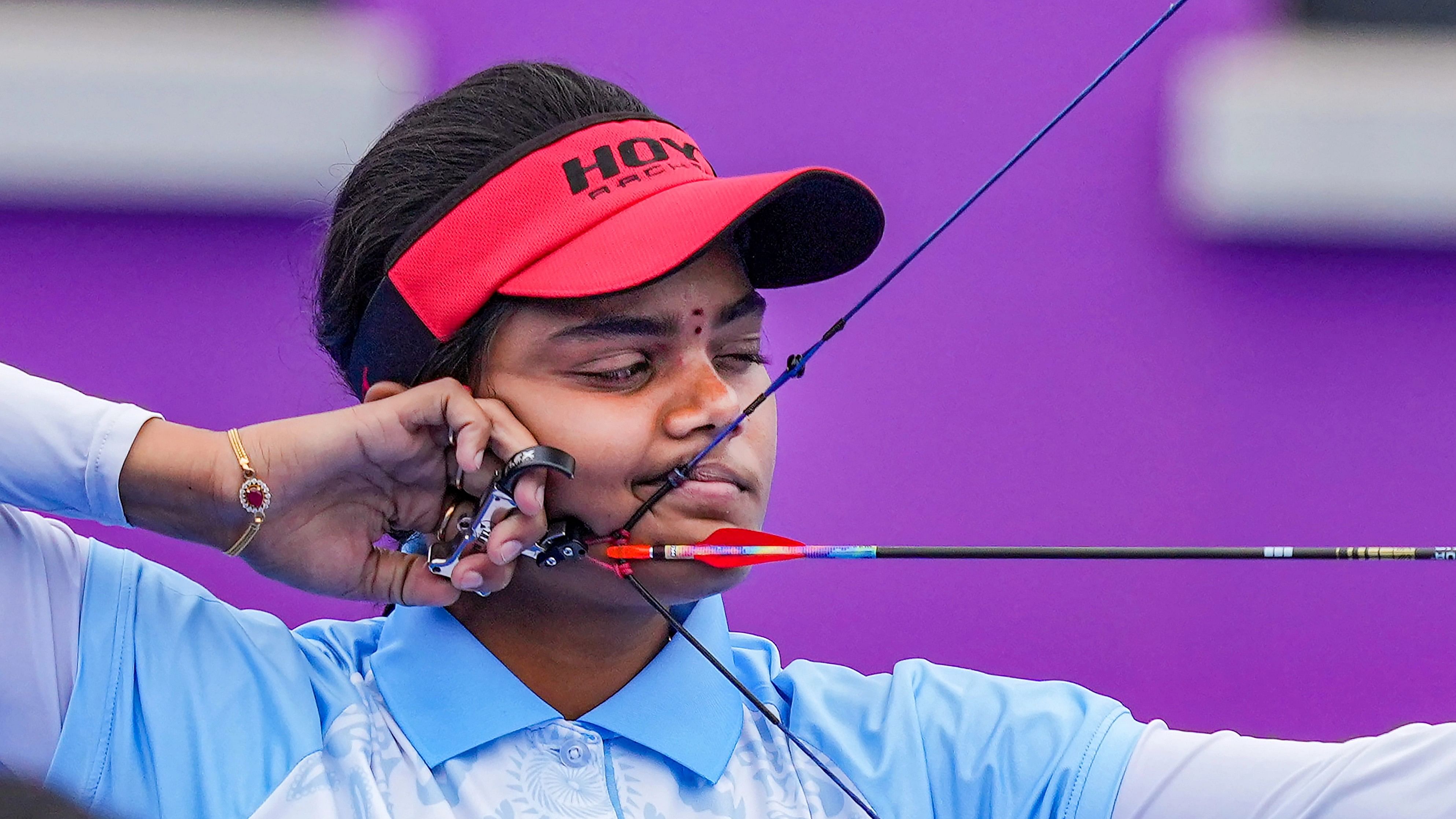 <div class="paragraphs"><p>Hangzhou: India's Jyothi Surekha Vennam competes against compatriot Aditi Gopichand Swami in the semifinal match of women's compound individual archery event at the 19th Asian Games.</p></div>