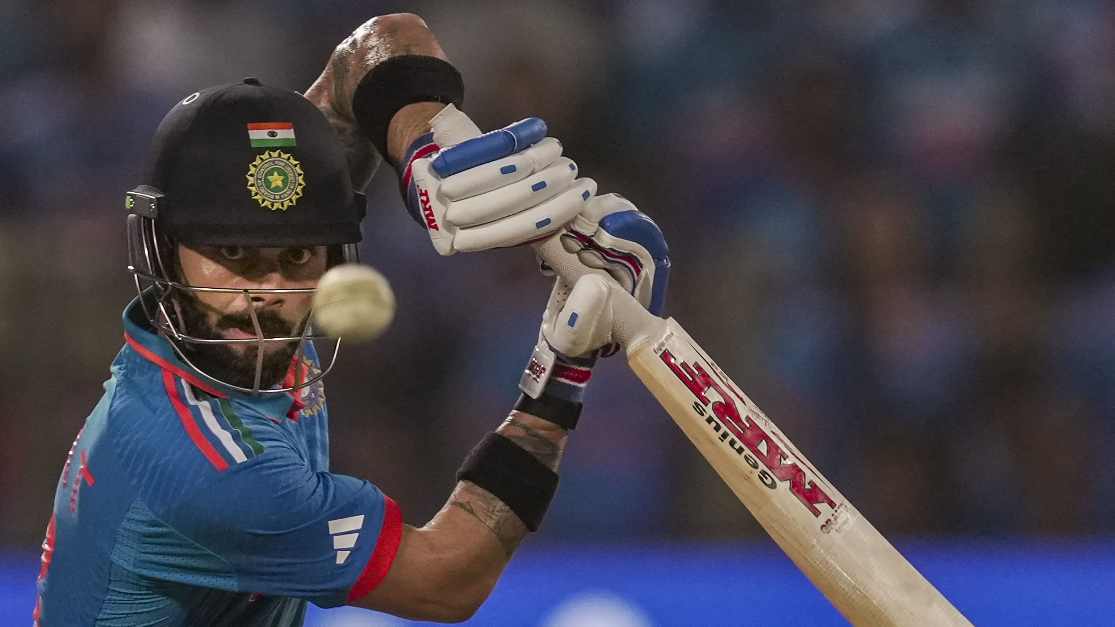 <div class="paragraphs"><p>Virat Kohli plays a shot during his unbeaten 97-ball 103 in India's win over Bangladesh at Maharashtra Cricket Association Stadium in Pune on Thursday. </p></div>