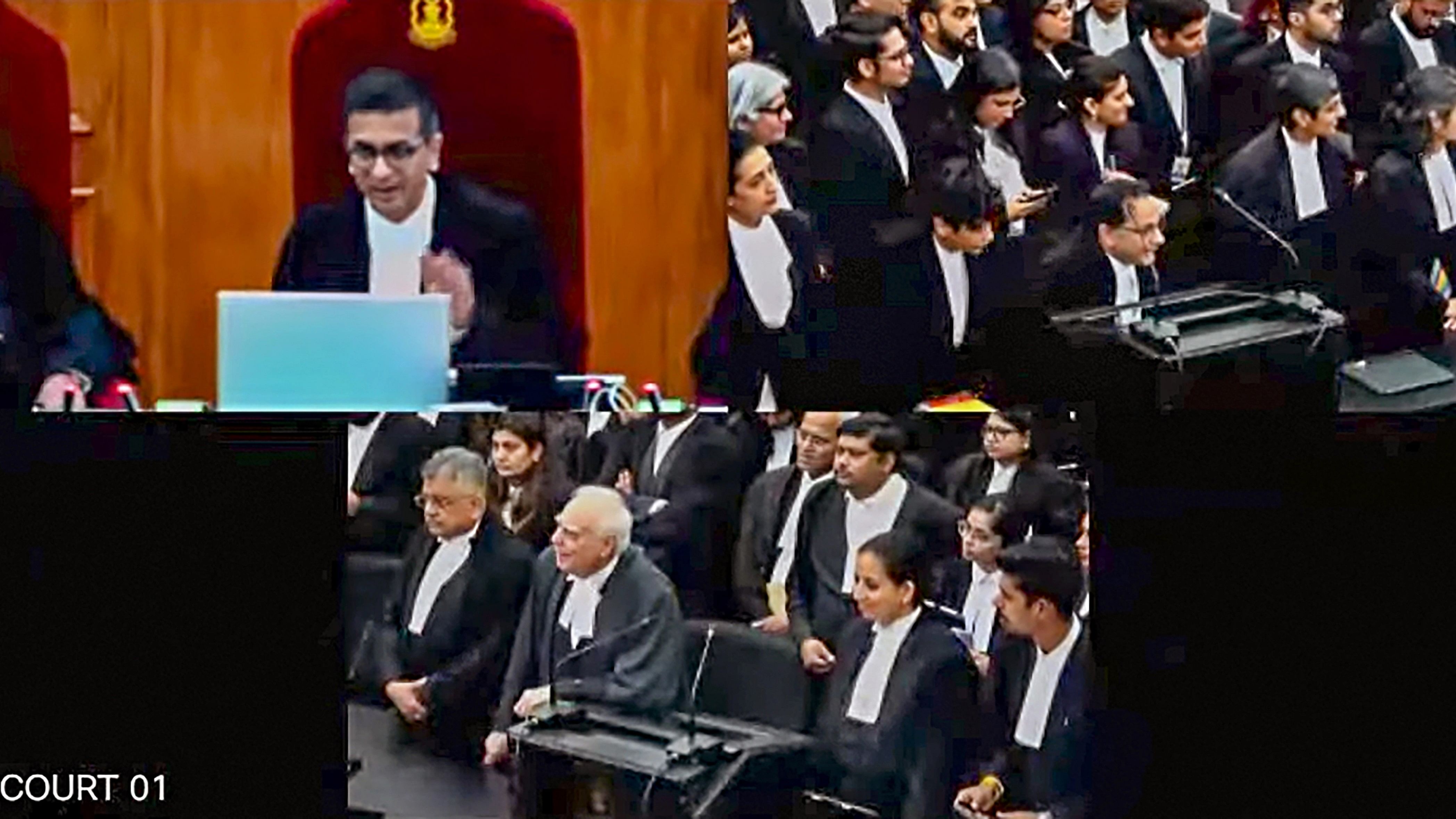 <div class="paragraphs"><p>Chief Justice of India DY Chandrachud senior lawyers in Court 01 during pronouncement of verdict on same-sex marriages. </p></div>