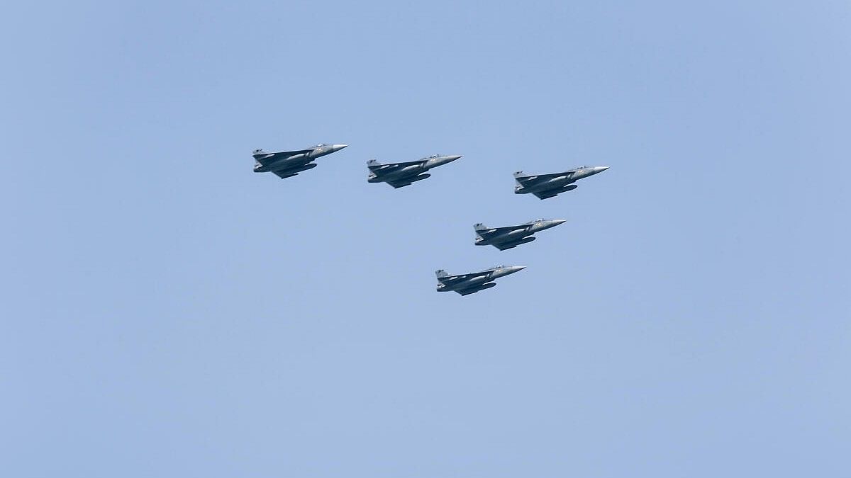<div class="paragraphs"><p>Indian Air Force's (IAF) LCA Tejas fighters fly past in a formation during an air show, in Bhopal, last month. </p></div>