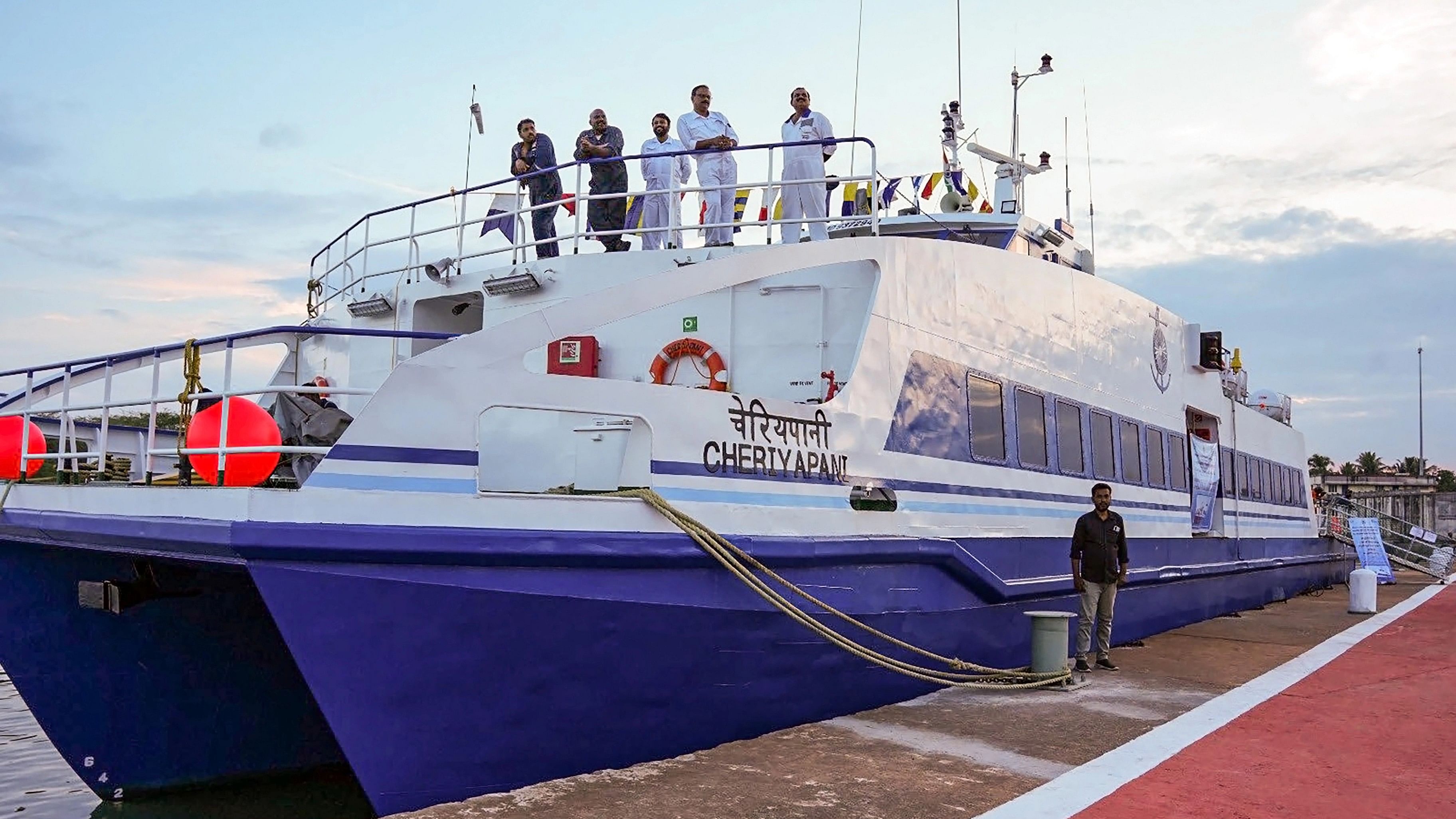 <div class="paragraphs"><p>Cheriyapani, a ferry which will run between Nagapattinam (India) and Kankesanthurai (Sri Lanka), during its flagging off ceremony, Saturday, Oct. 14, 2023. External Affairs Minister S. Jaishankar digitally flagged off the ferry service. </p></div>