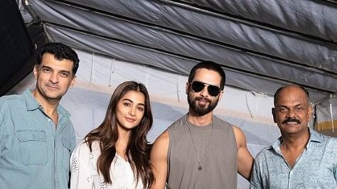 <div class="paragraphs"><p>Pooja Hegde and Shahid Kapoor on the sets of the new film.</p></div>