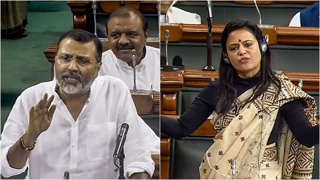 <div class="paragraphs"><p>BJP MP Nishikant Dubey and&nbsp;TMC leader Mahua Moitra.&nbsp;</p></div>