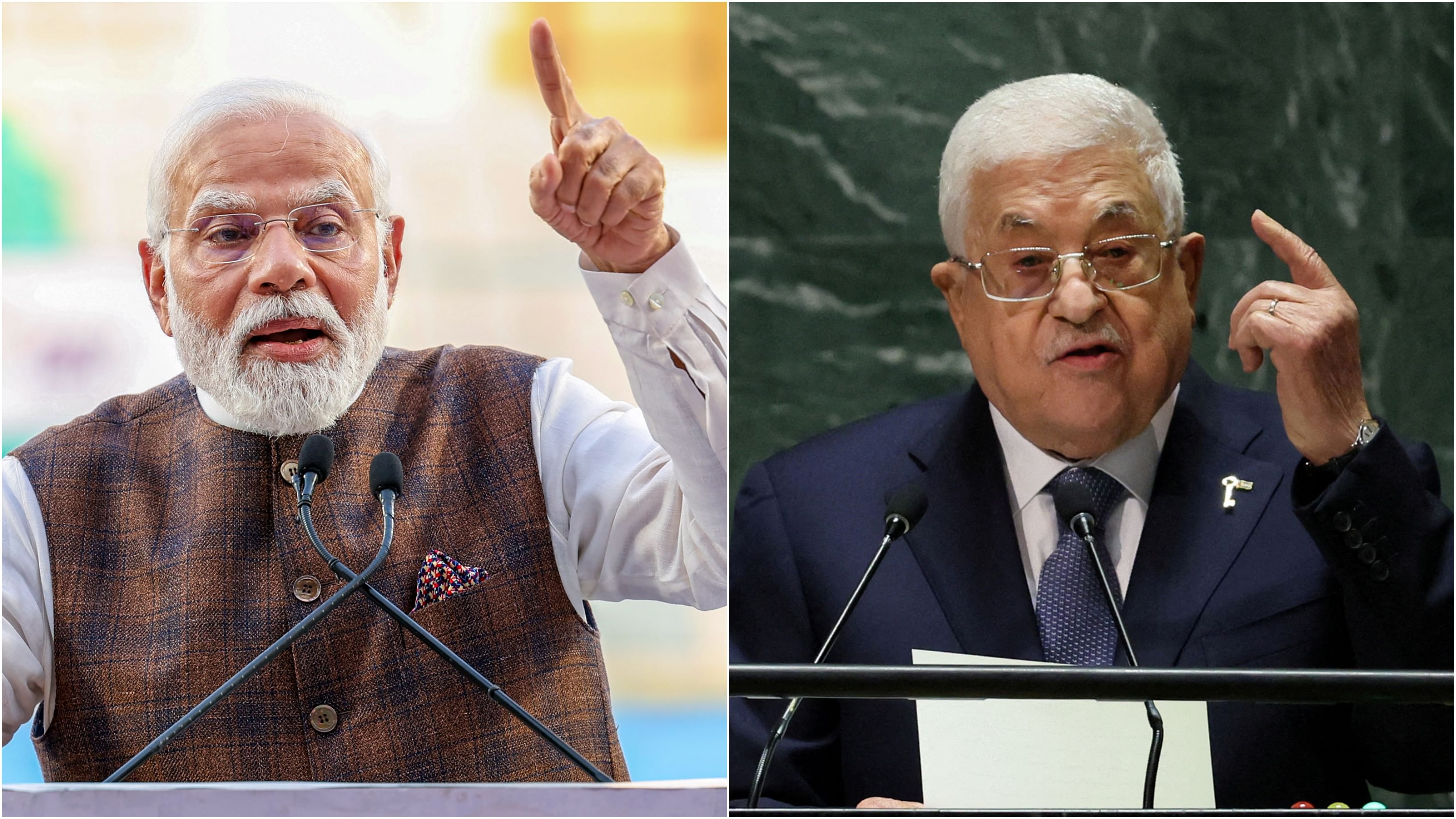 <div class="paragraphs"><p>Prime Minister Narendra Modi (L) and Palestinian Authority President Mahmoud Abbas (R).</p></div>