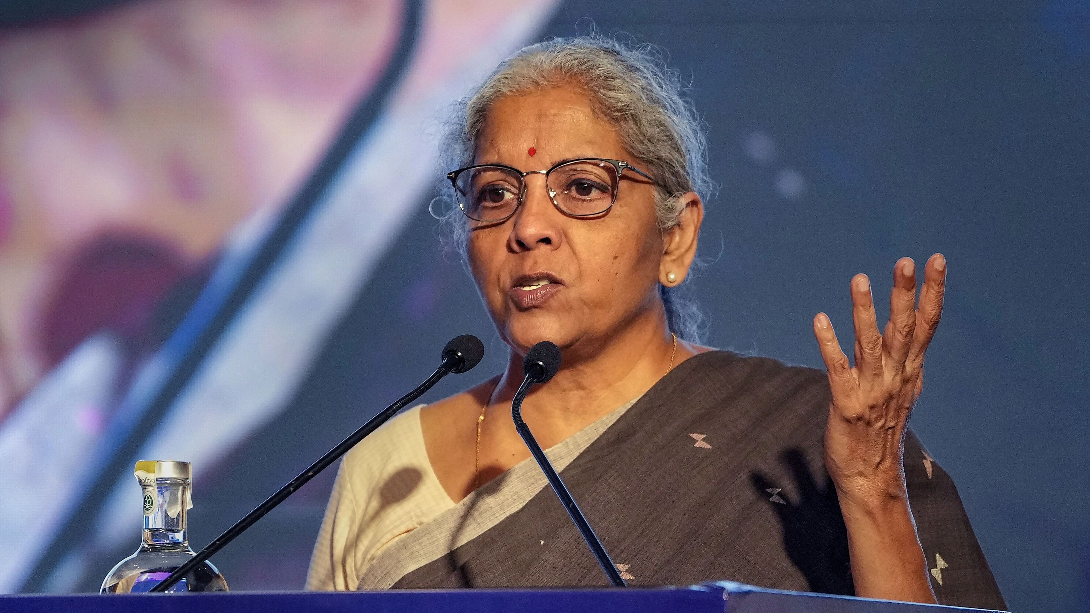 <div class="paragraphs"><p>Union Finance Minister Nirmala Sitharaman addresses during the inaugural session of the Global Conference on Cooperation in Enforcement Matters 2023 in New Delhi, Monday.&nbsp;</p></div>