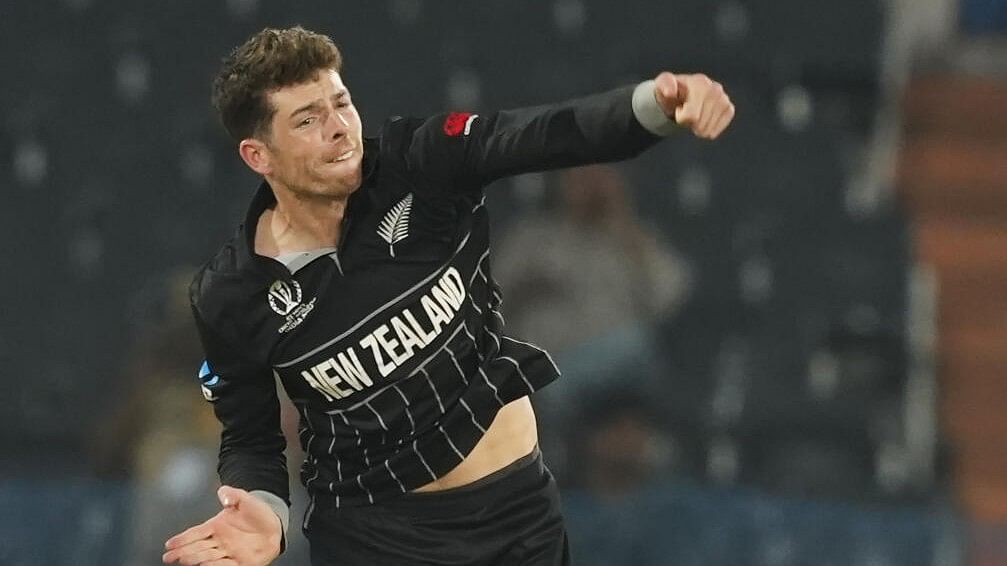 <div class="paragraphs"><p>New Zealand's M Santner during the ICC Men's Cricket World Cup 2023 match between New Zealand and Netherlands, at Rajiv Gandhi International Cricket Stadium, in Hyderabad, Monday, Oct. 9, 2023.</p></div>