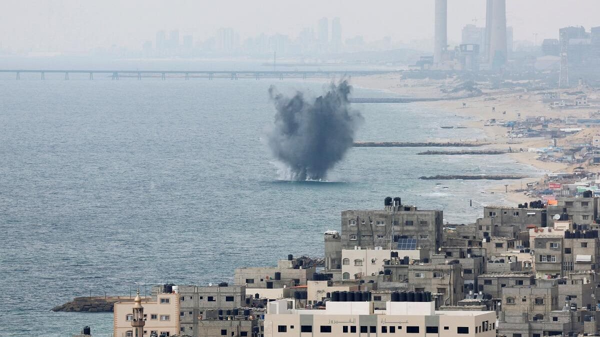 <div class="paragraphs"><p>Sea water splash following Israeli strikes in Gaza</p></div>