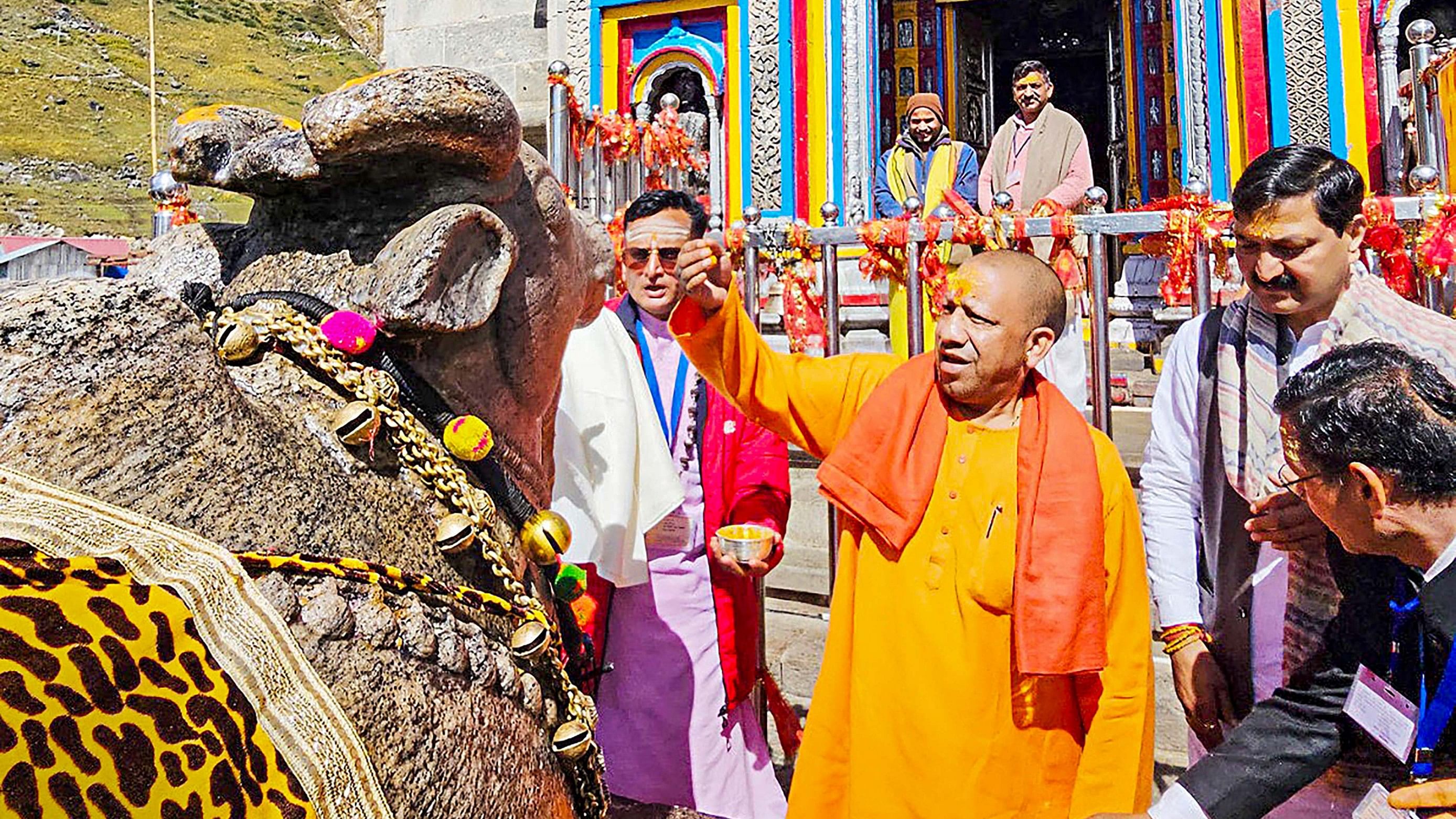 <div class="paragraphs"><p>Uttar Pradesh Chief Minister Yogi Adityanath offers prayers at the Kedarnath Temple.</p></div>