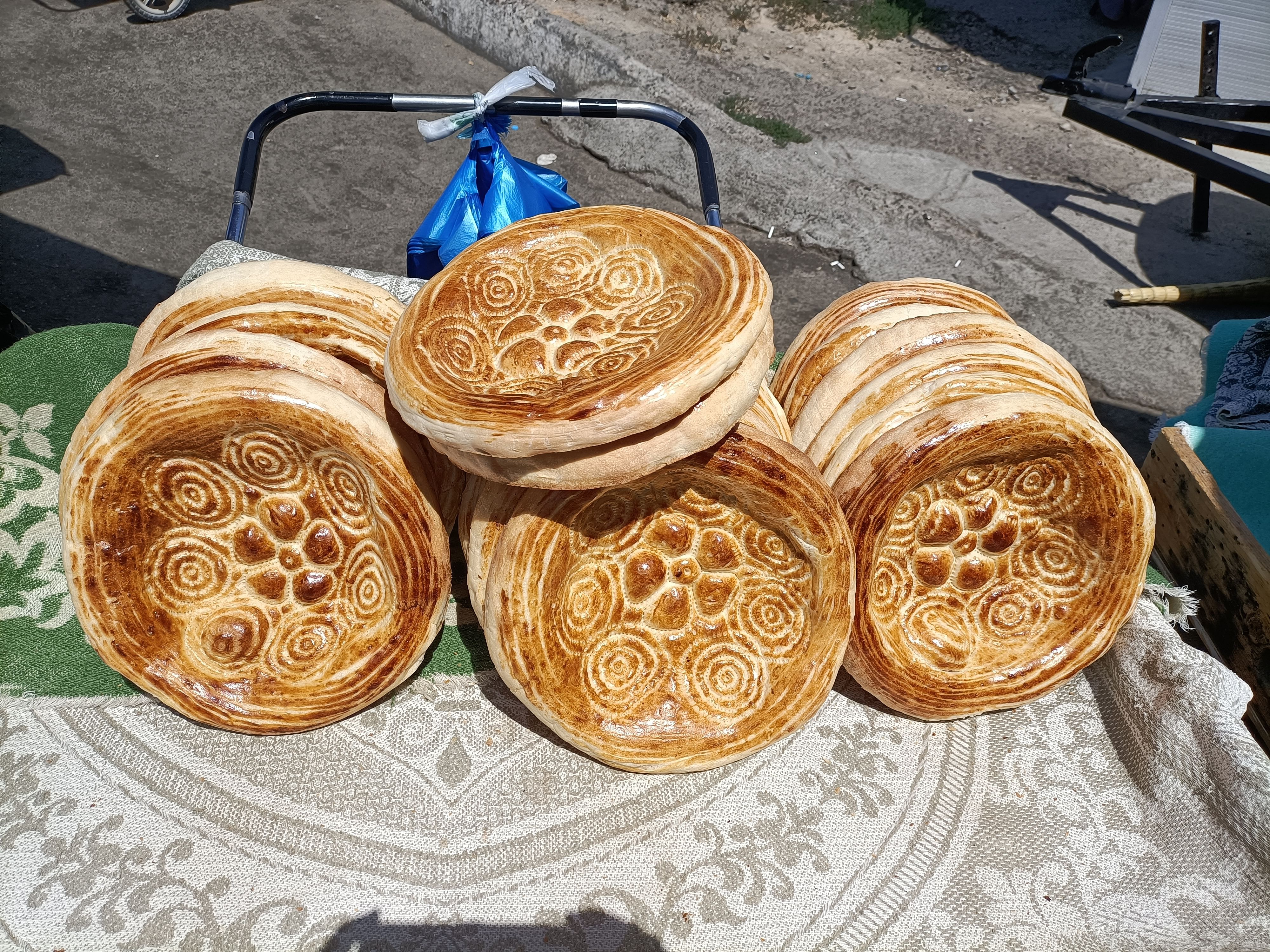 <div class="paragraphs"><p>Uzbek bread with floral patterns.&nbsp;</p></div>