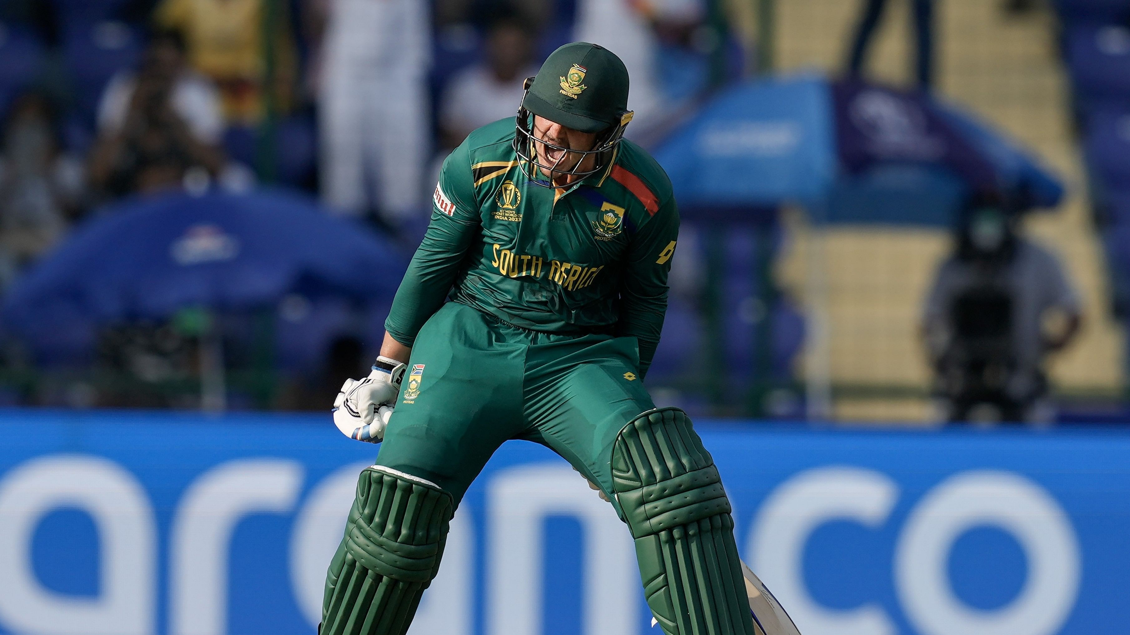 <div class="paragraphs"><p>Typically uncharacteristic of him, Quinton de Kock lets out a wary cry after celebrating his century against Sri Lanka. </p></div>